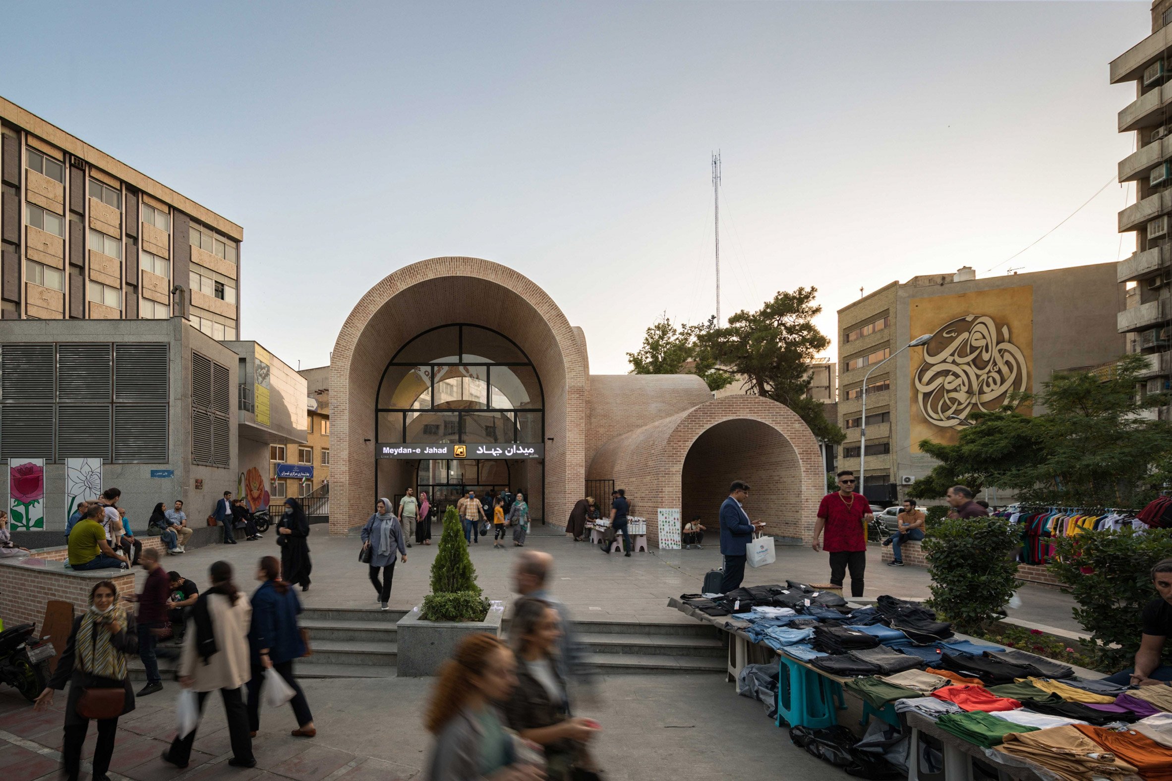 Plaza entrance to the brick vaulted metro station in Tehran by KA Architecture Studio