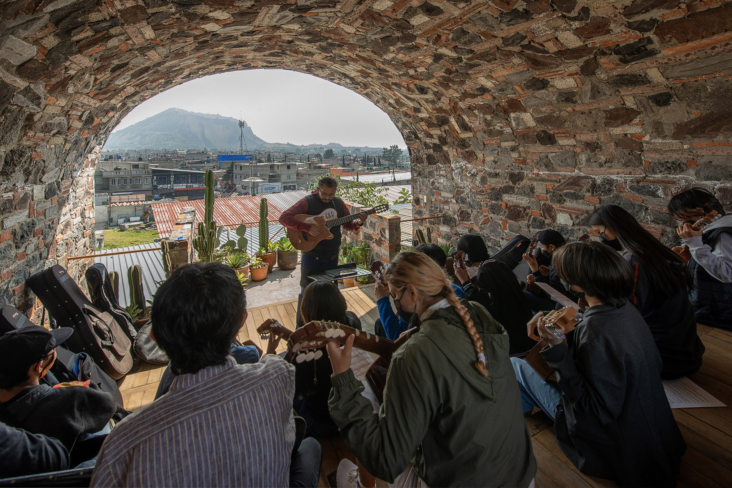 Guitar man playing for audience