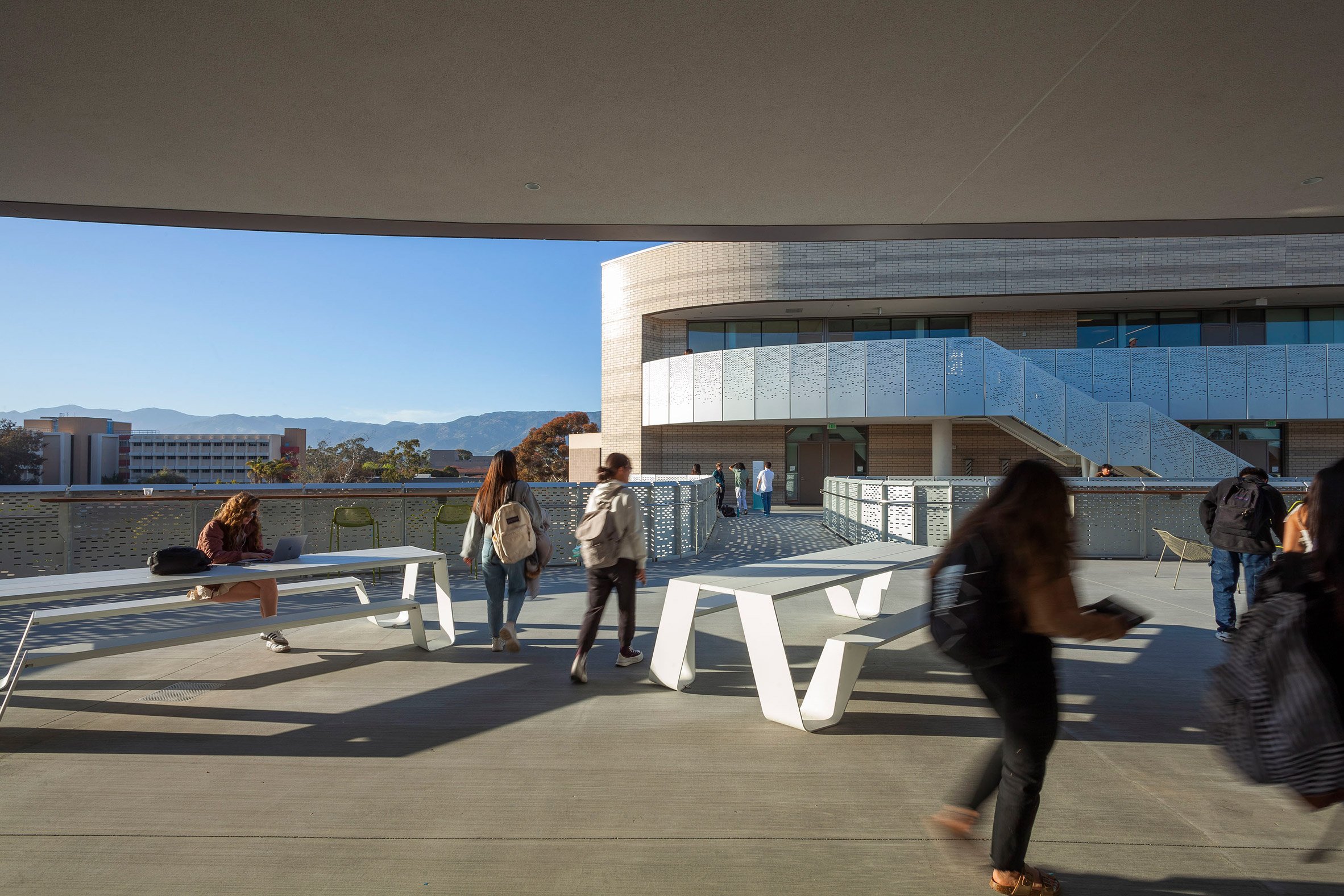 Terrace with mountains in the background