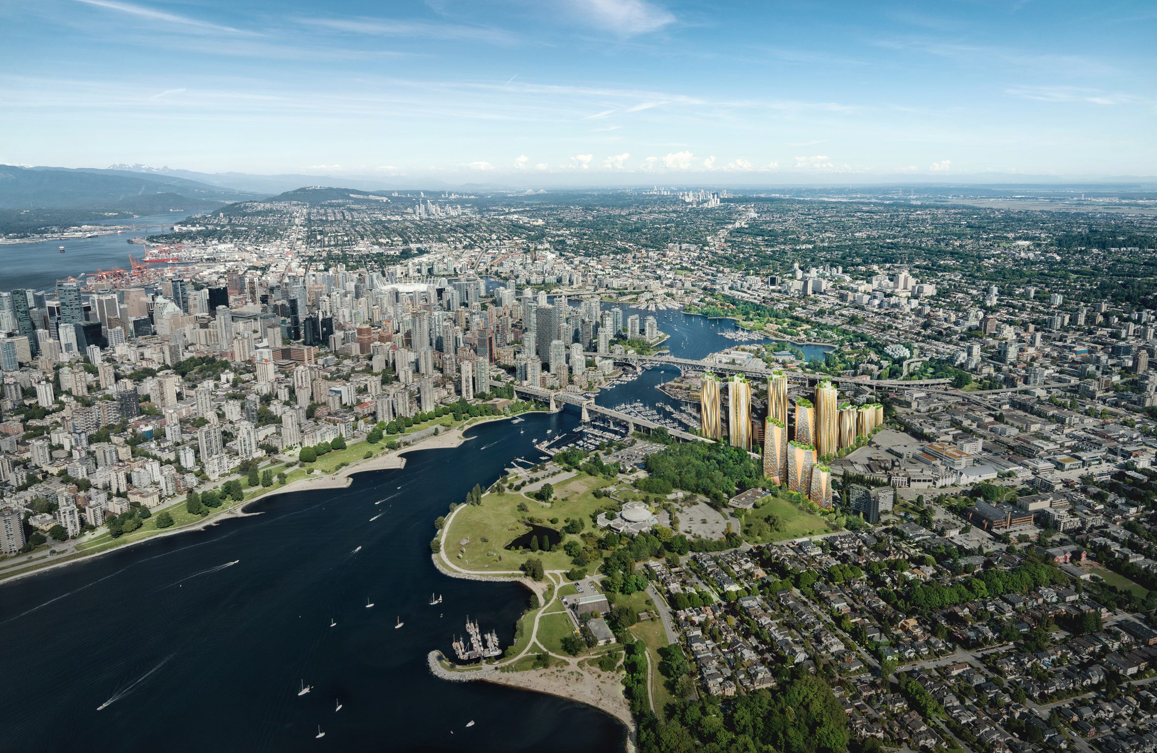 Senakw from the air with Vancouver in the background