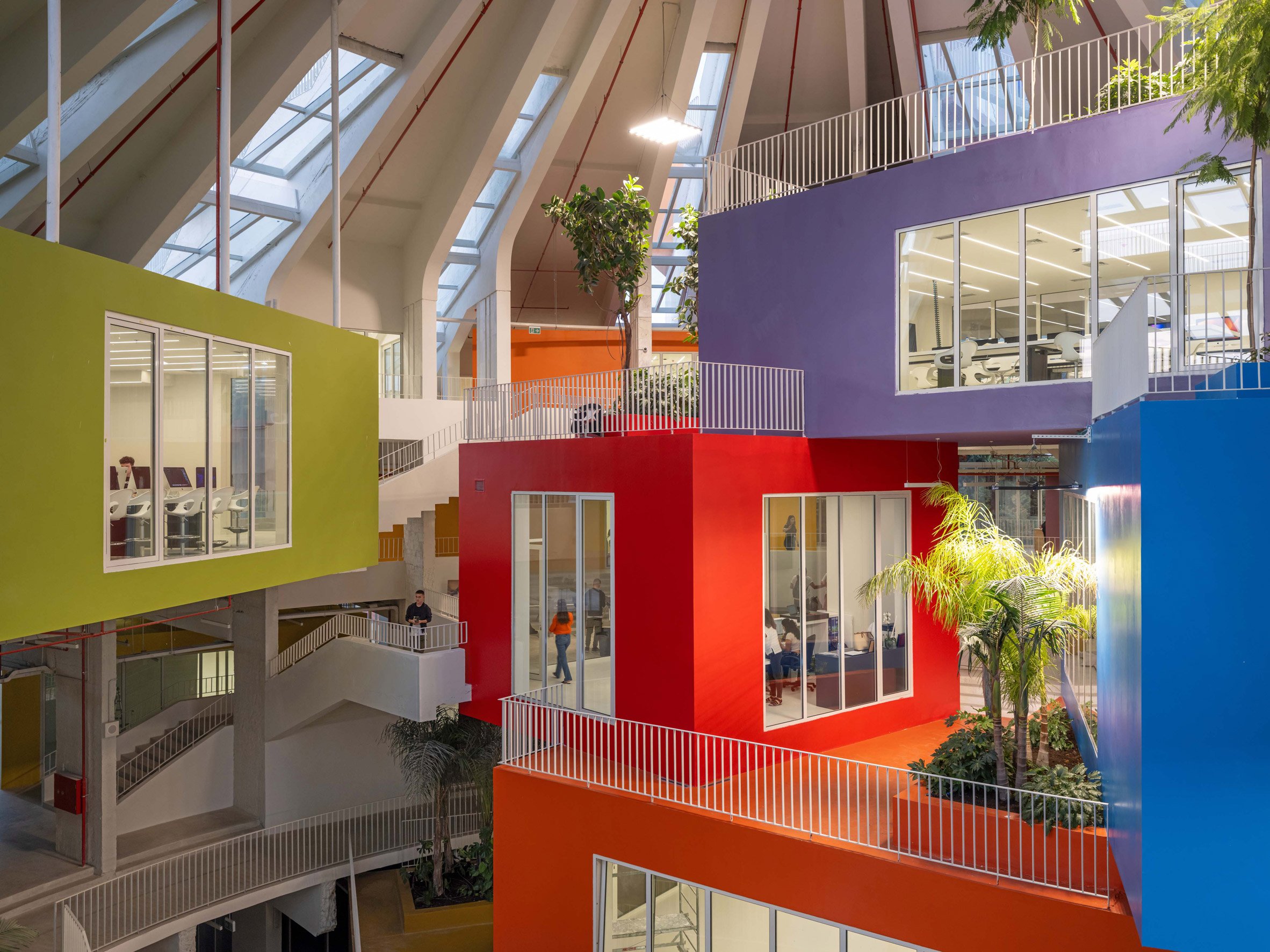 Coloured boxes containing classrooms