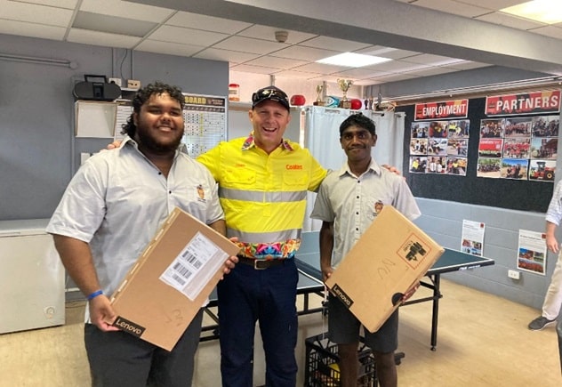 Coates donated 52 laptops to Clontarf students in NSW and the NT