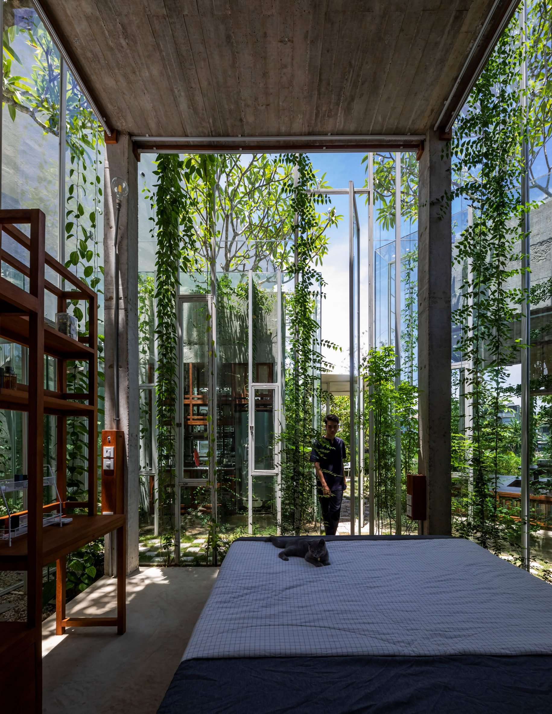 Bedroom with glass walls