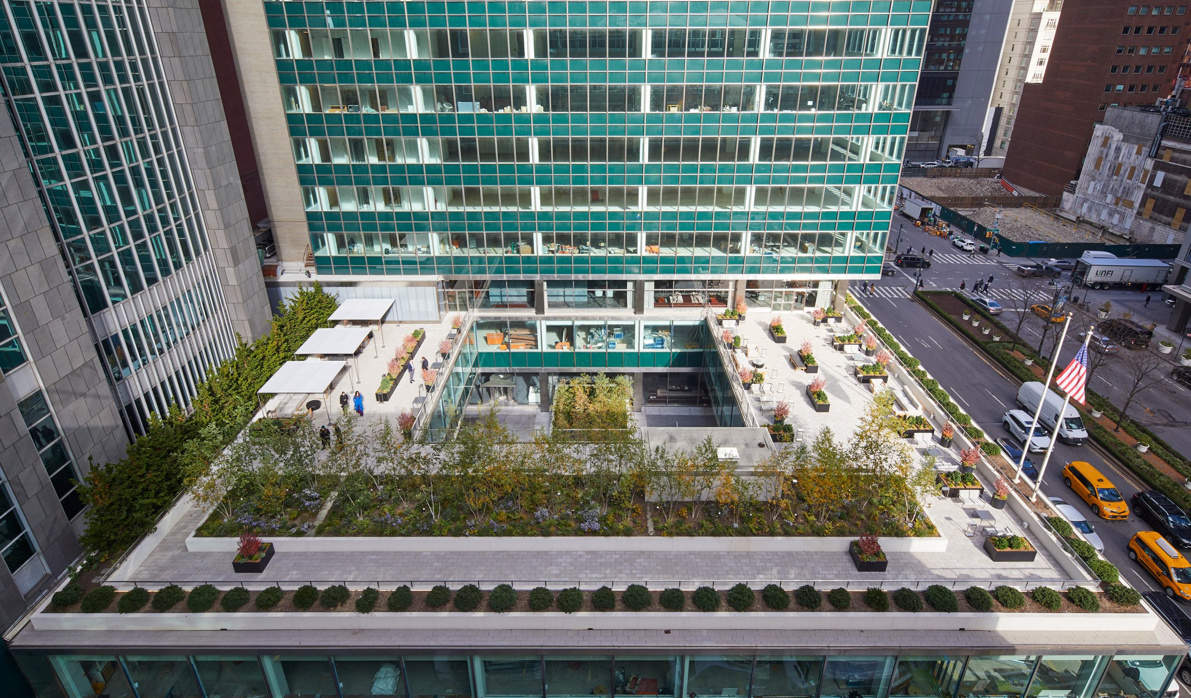 A large courtyard with patio
