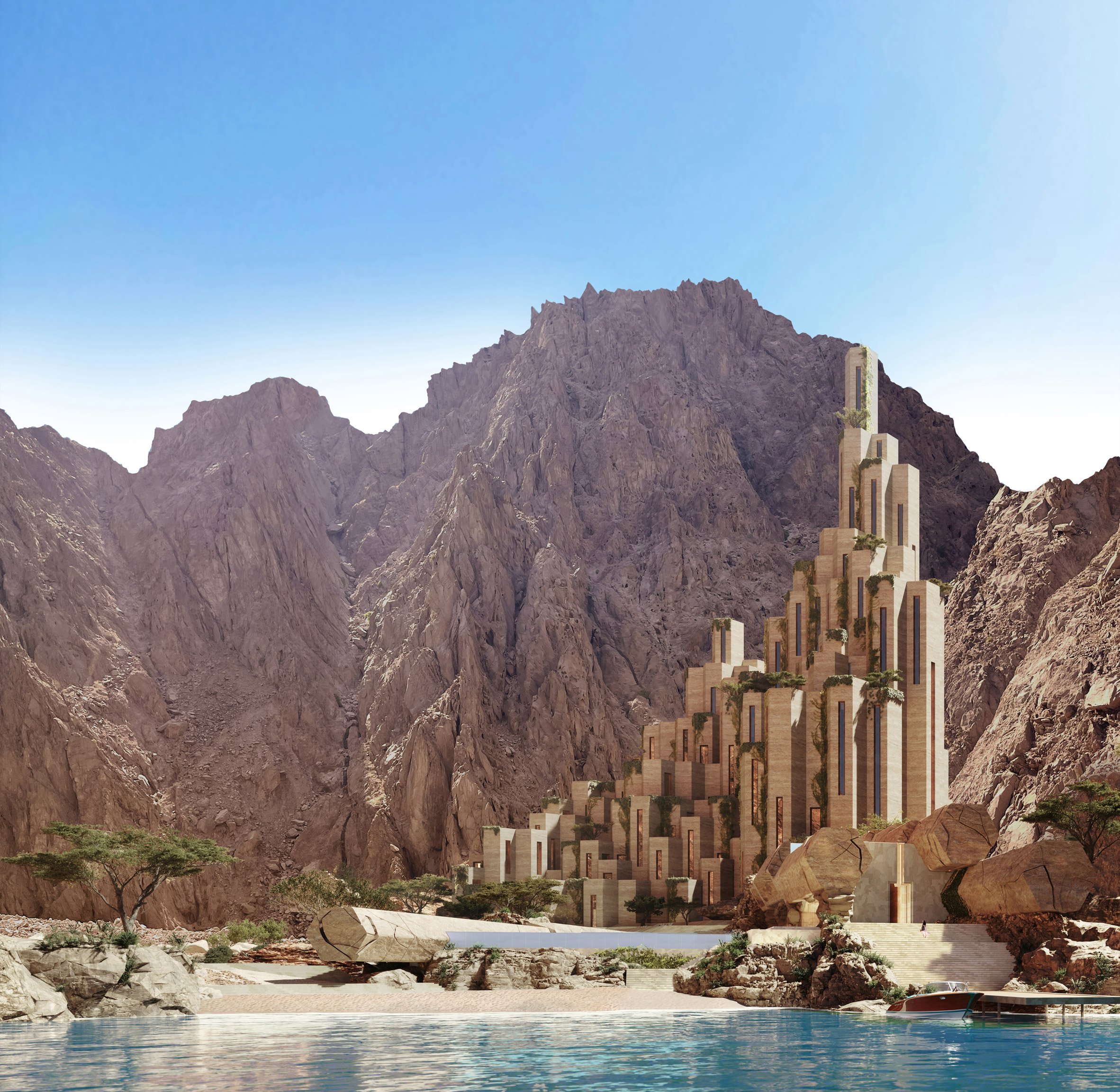 Pillar hotel near mountains for Neom