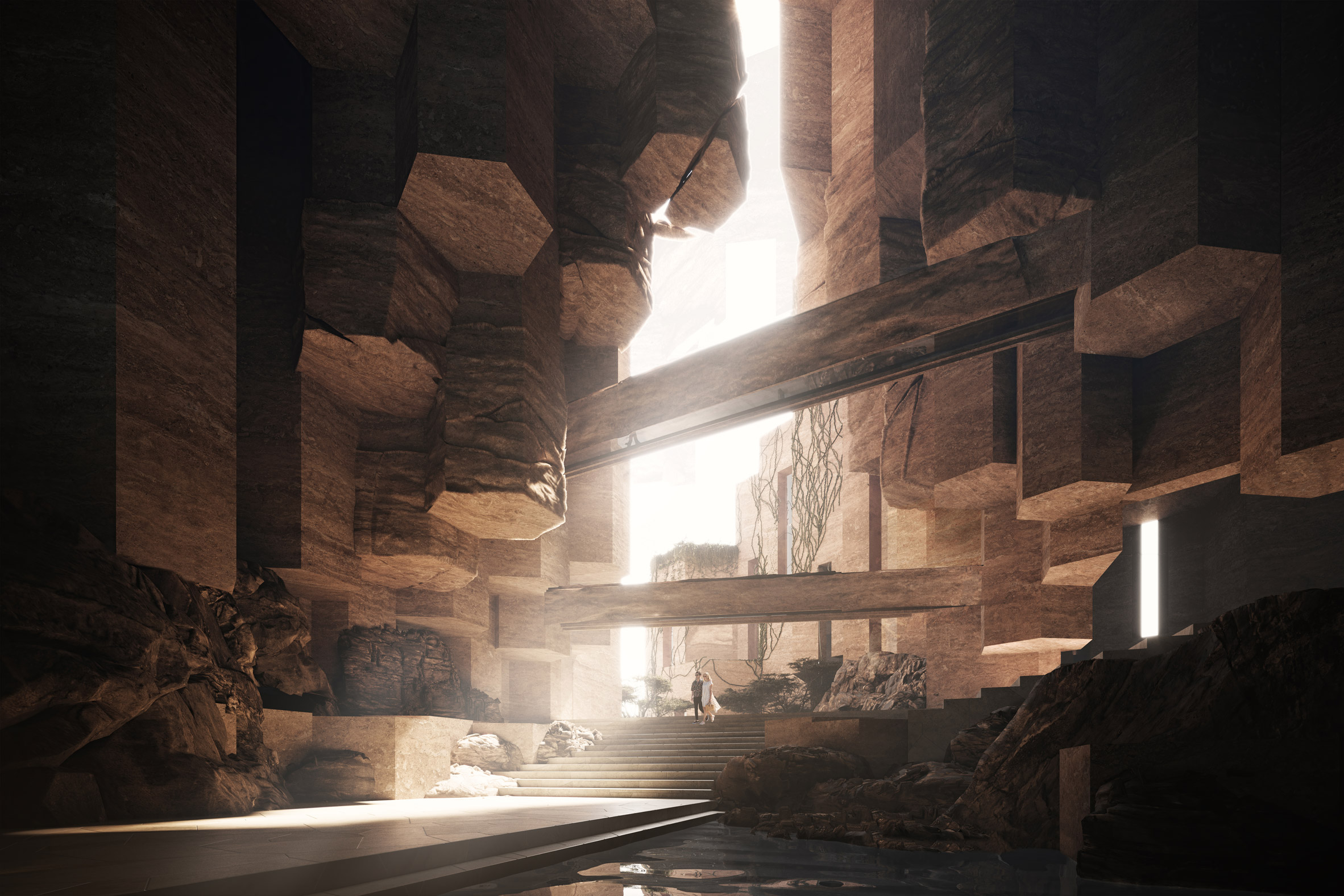 Cavernous interiors of Siranna hotel for Neom