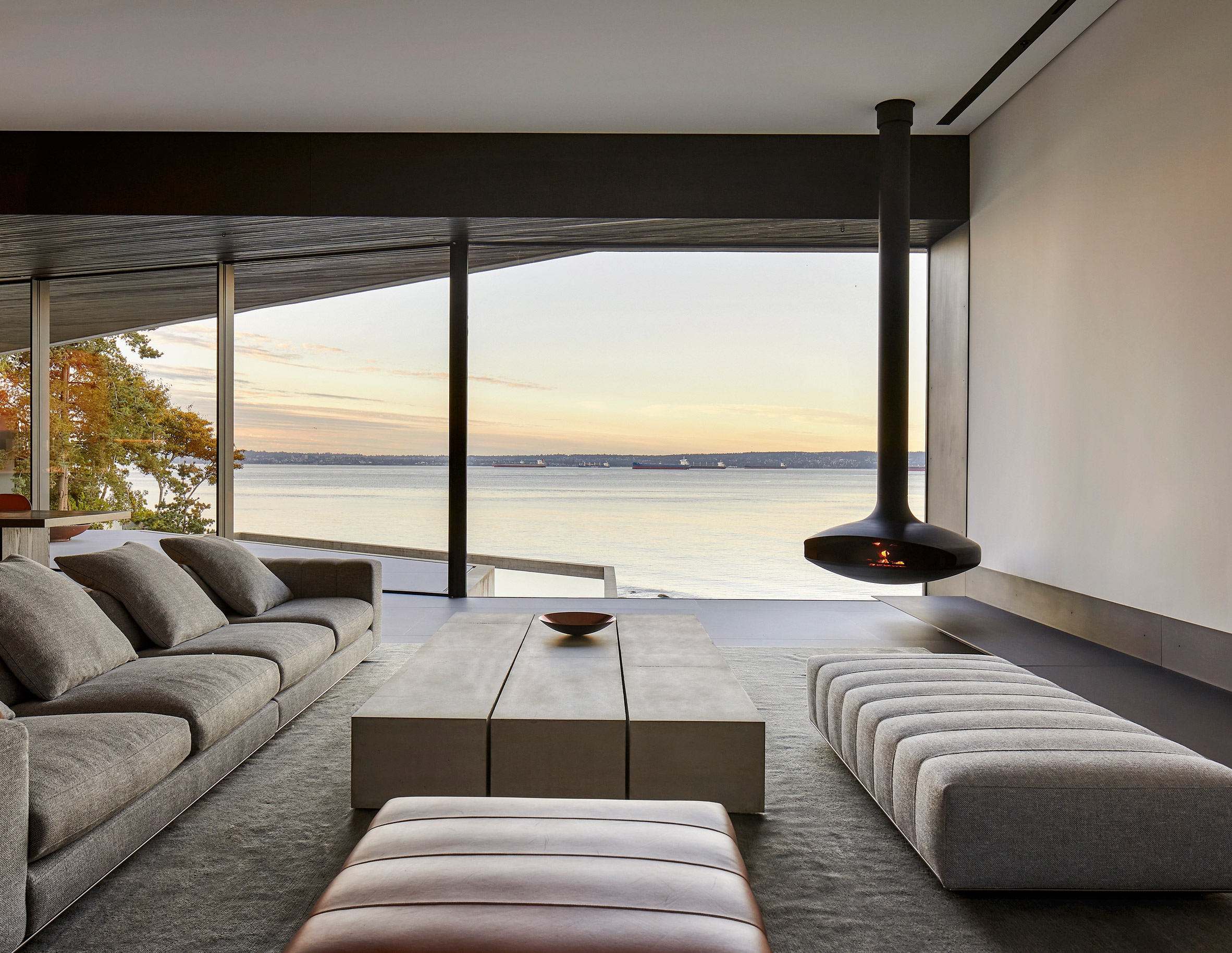 Floating fireplace in main level