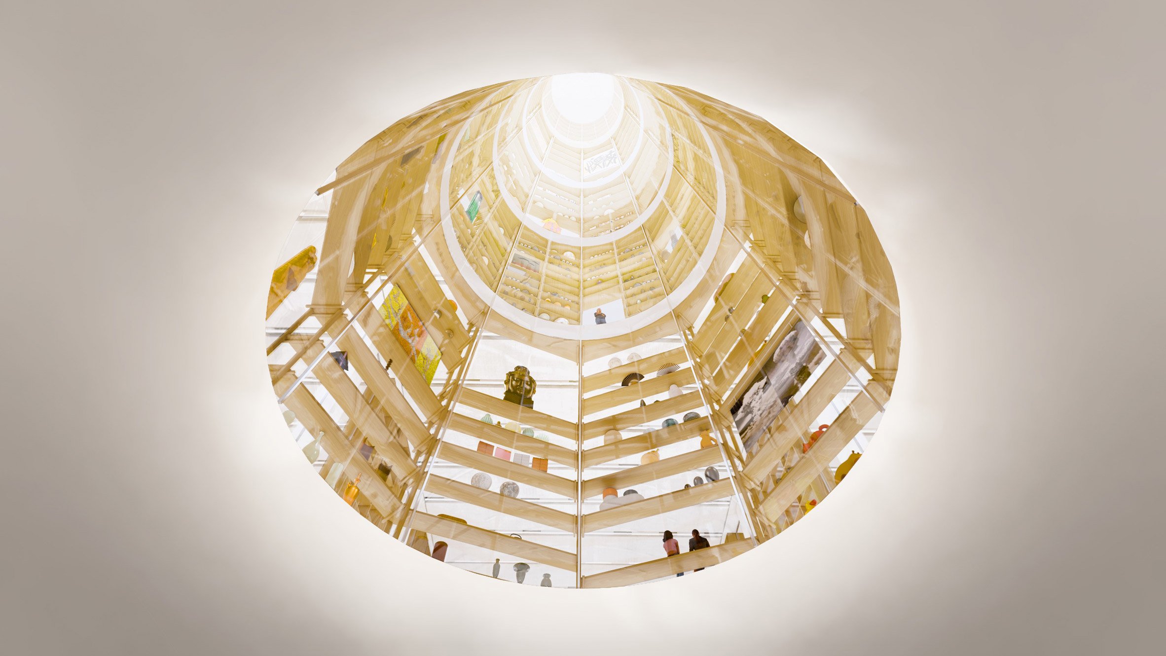 Atrium of surrounded by display cases
