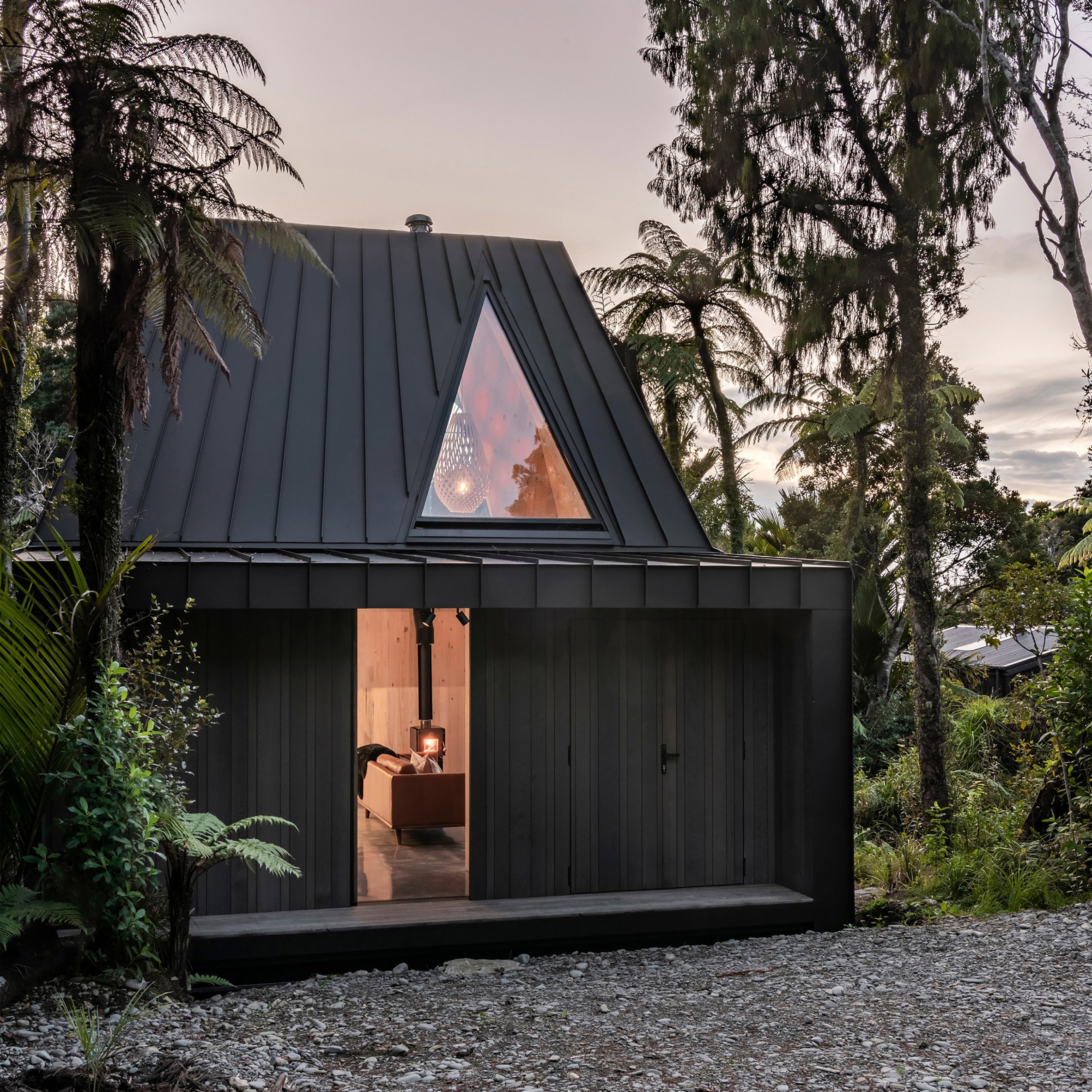 Exterior of the Biv Punakaiki cabin by Fabric Architecture
