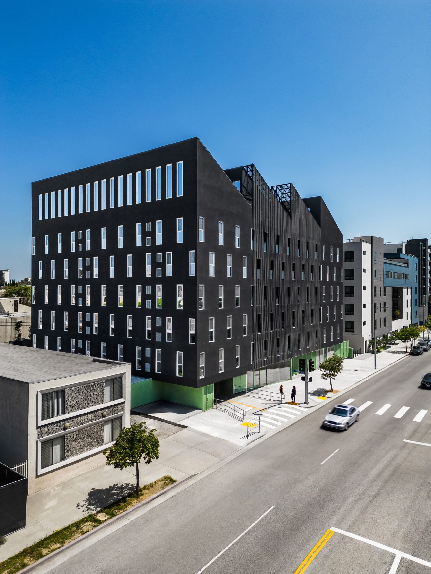 Sawtooth black apartment building in LA
