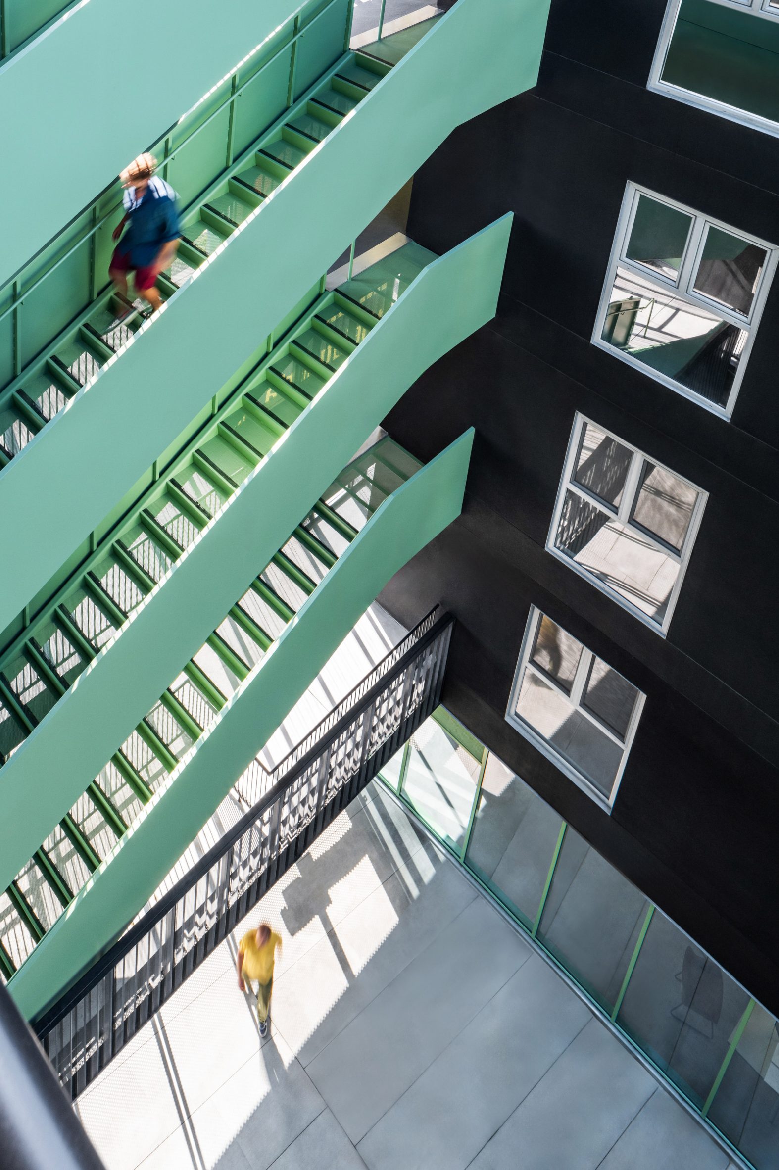 Green staircase in courtyard