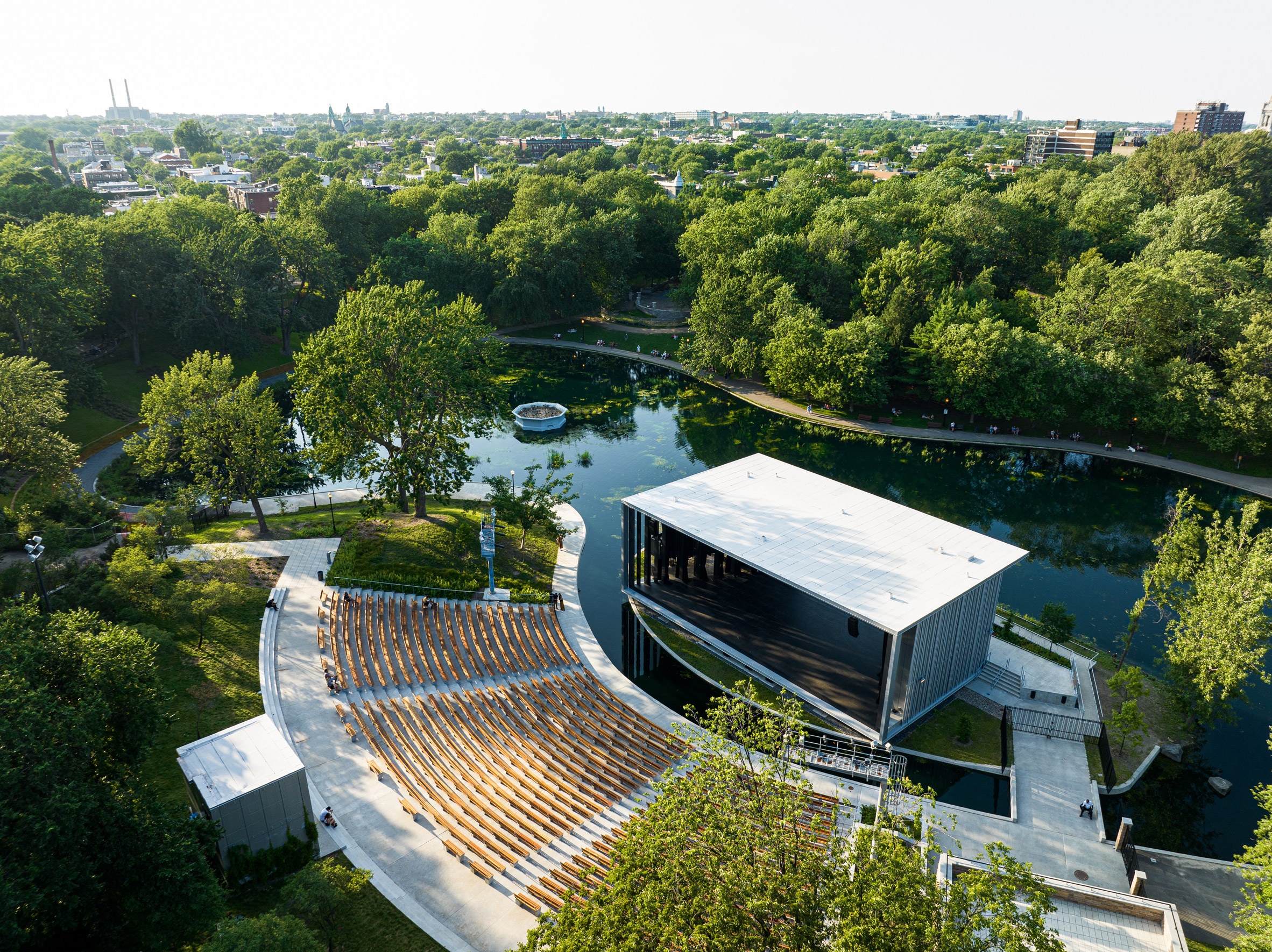 Stage and fan-shaped seating area by Lemay