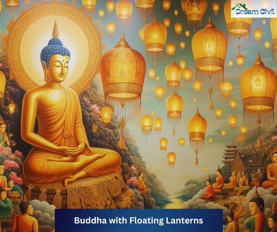 Buddha with Floating Lanterns