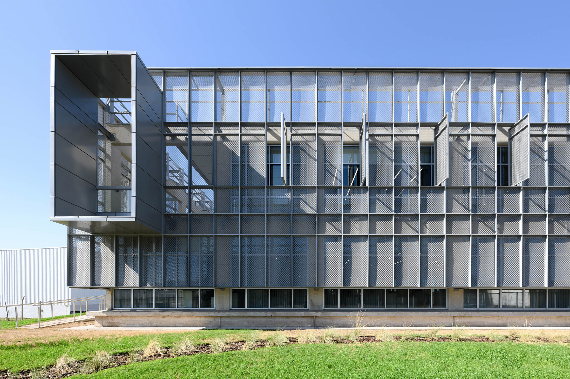 A building wrapped in a metal skin