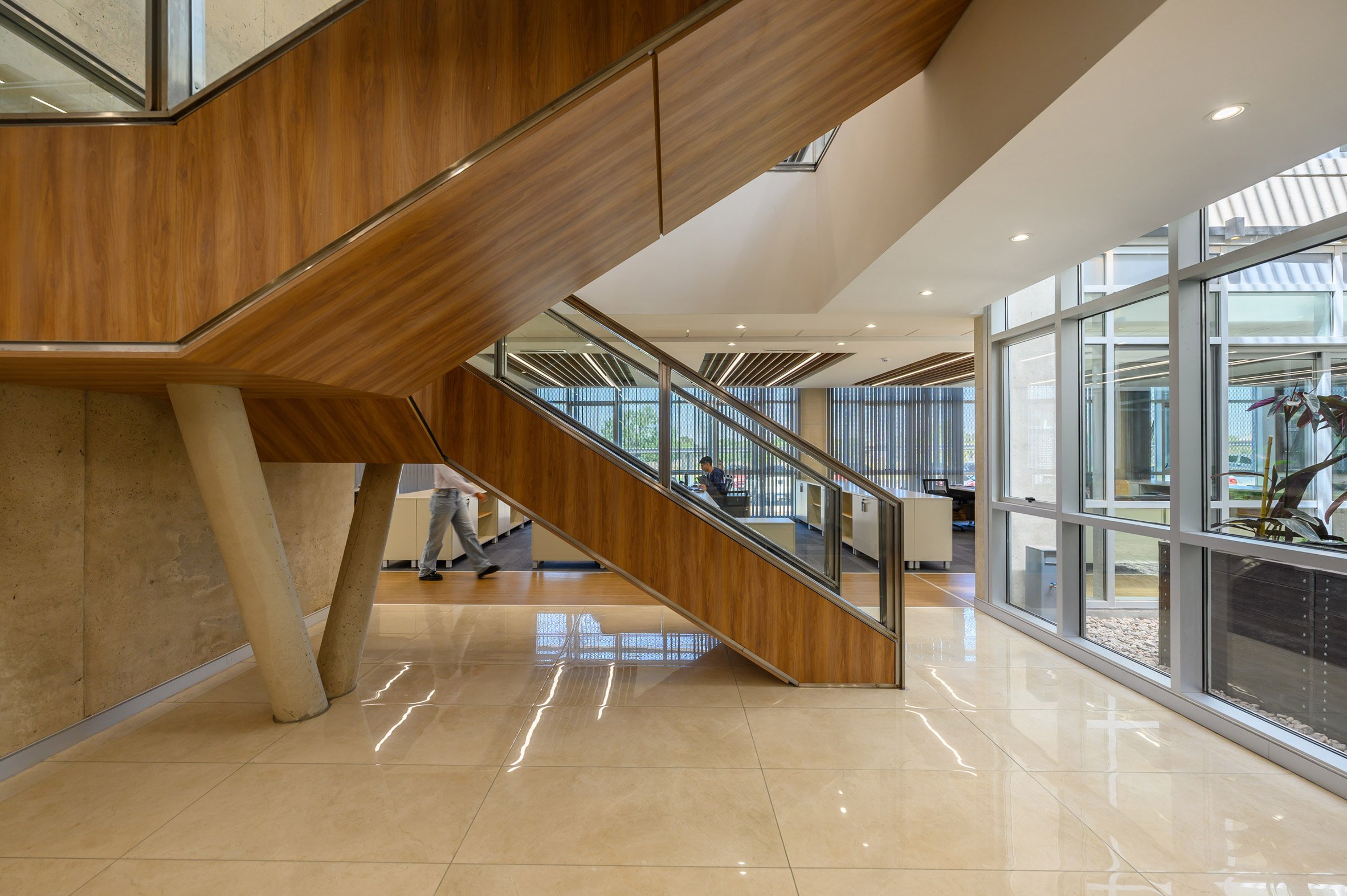 Wooden staircase in a lobby