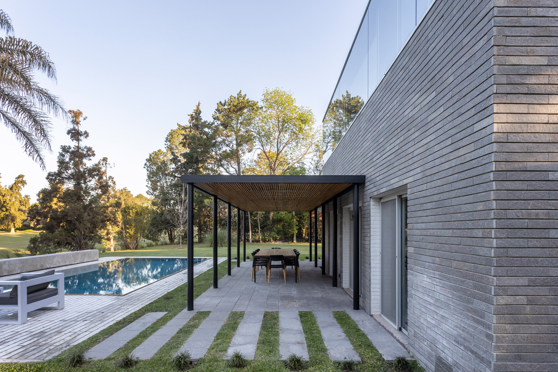 gray stone clad home