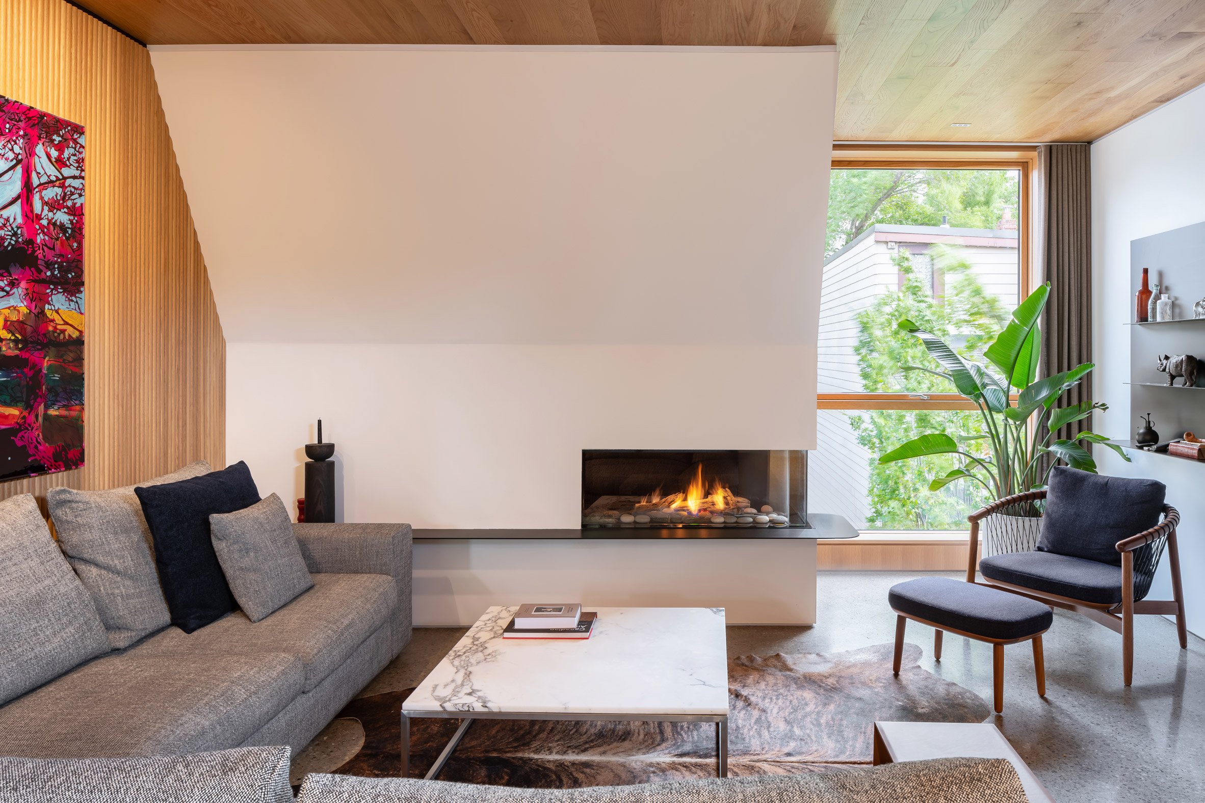 Living space with polished concrete floors
