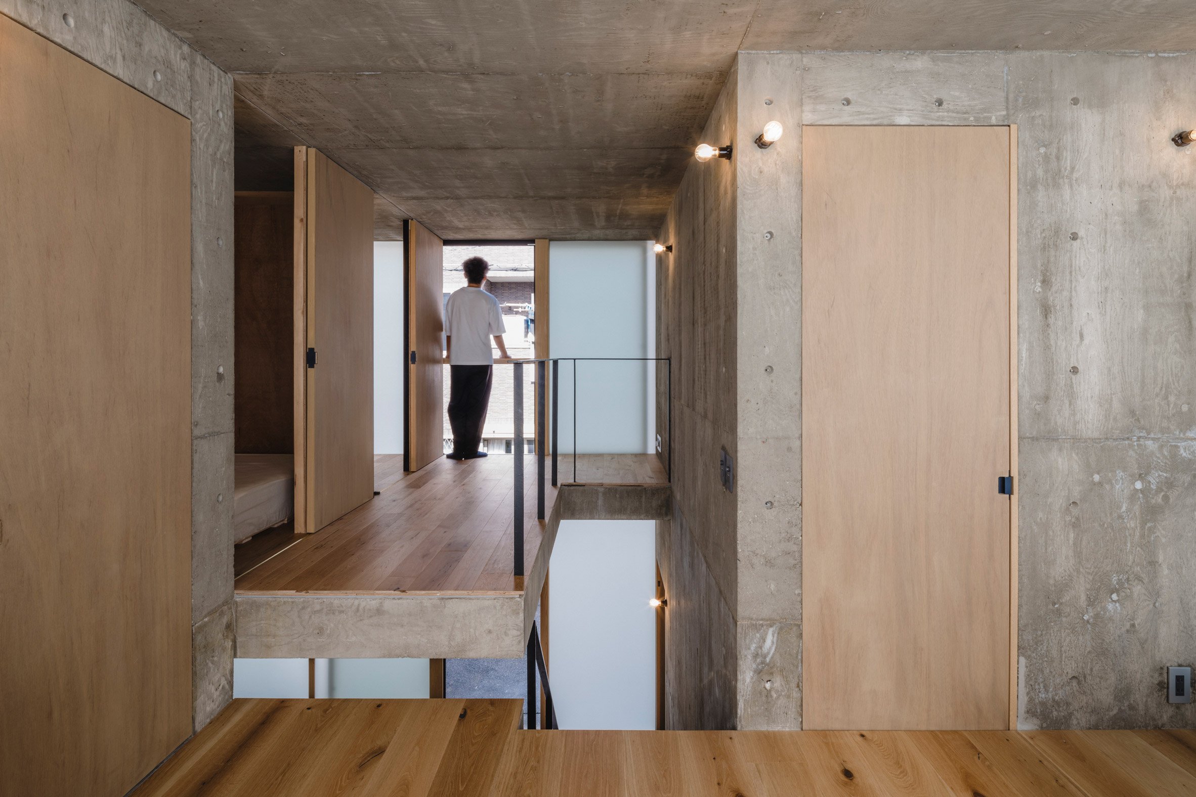 Interior upper level of Check Patterned House in Japan by IGArchitects