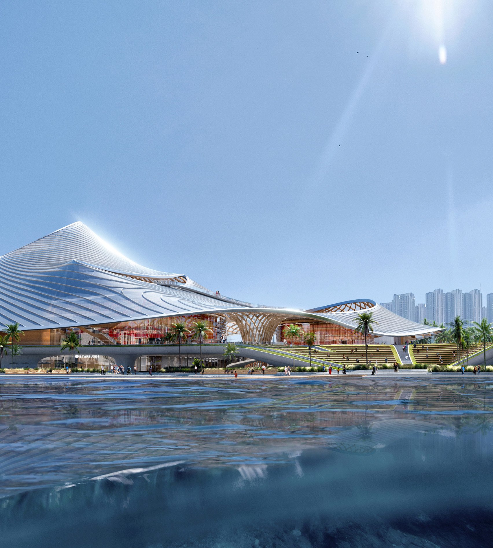 Exterior render of Nanhai Art Center by MAD