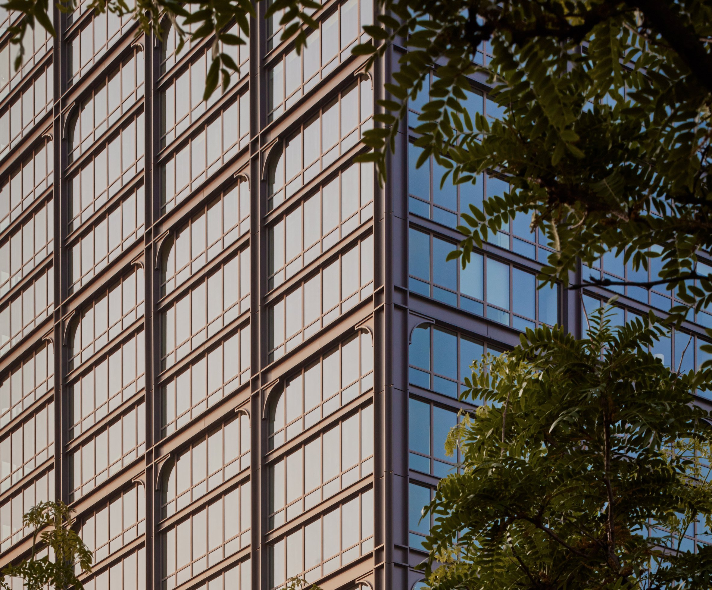 Close-up of The Row's gridded facade