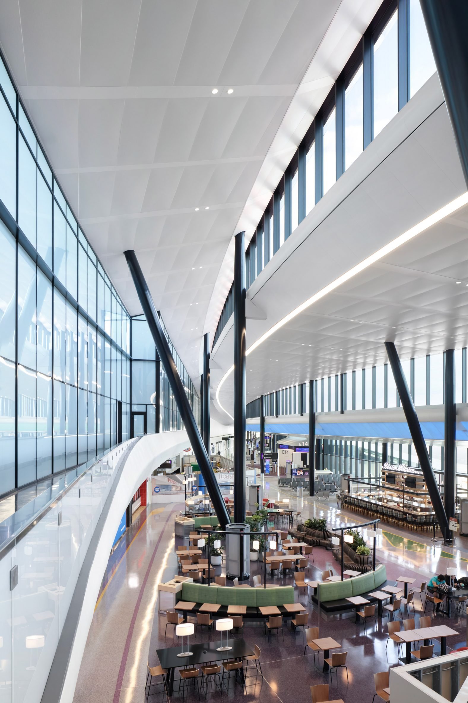 Black columns and white ceilings of interior