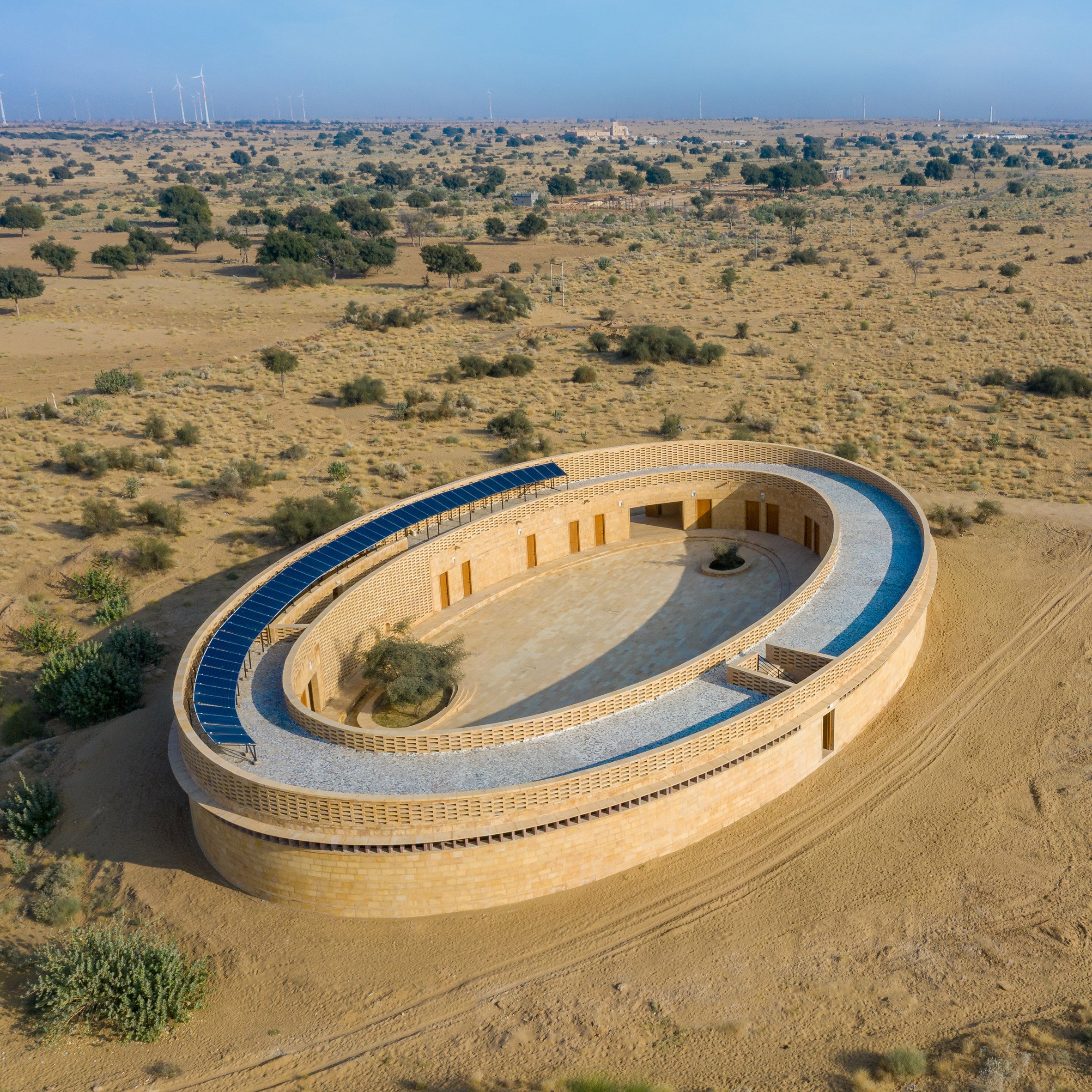 Sandstone structure of Rajkumari Ratnavati Girls' School by Diana Kellogg Architects