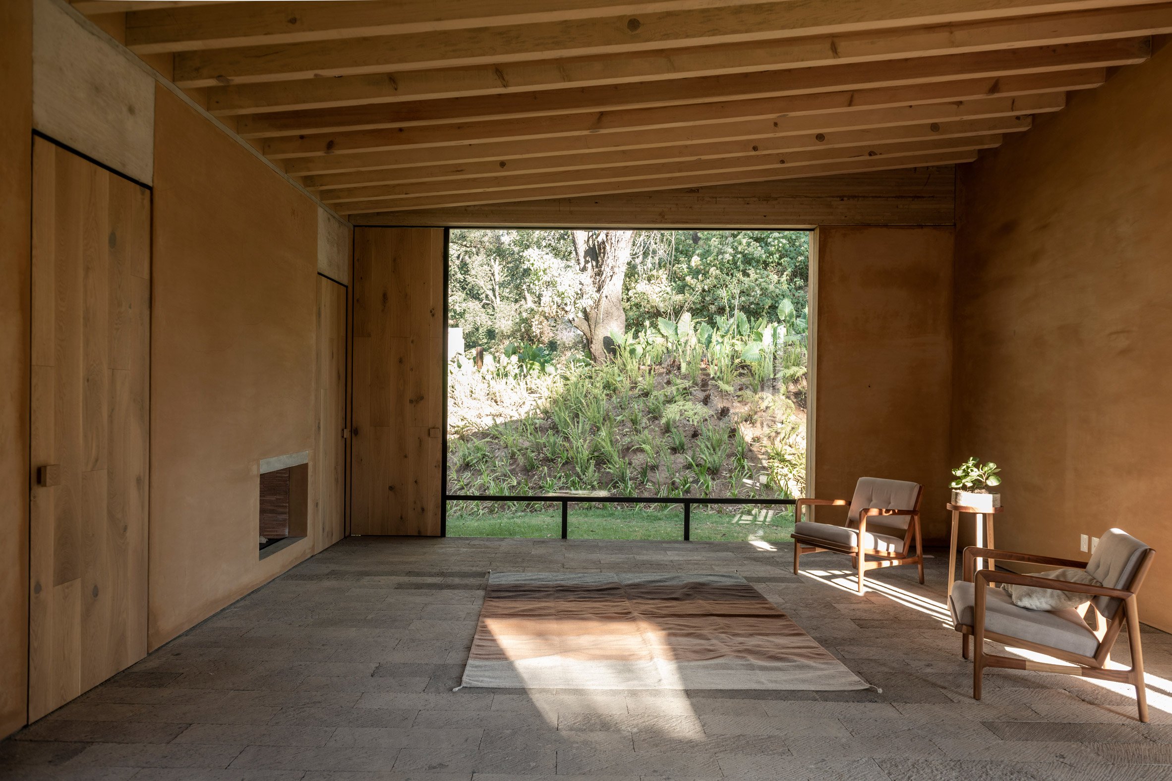 Room with exposed wooden beams