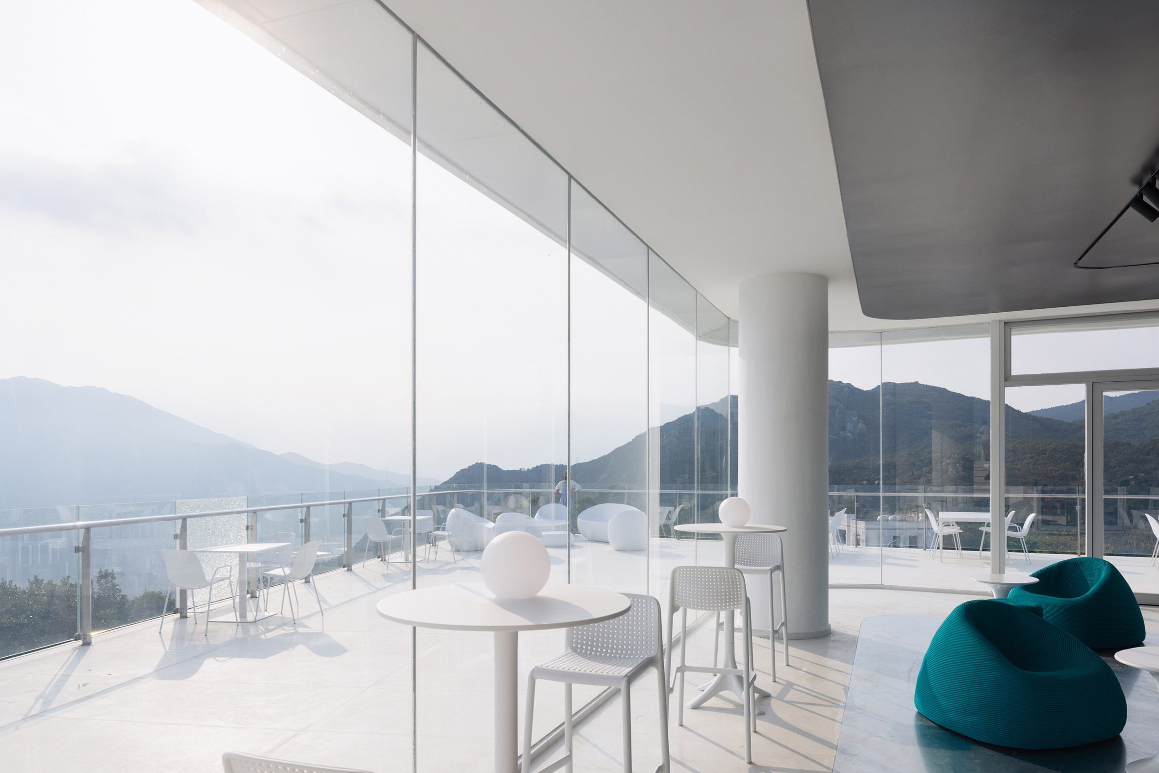 Cafe interior at Yunhai Forest Service Station by Line+ Studio