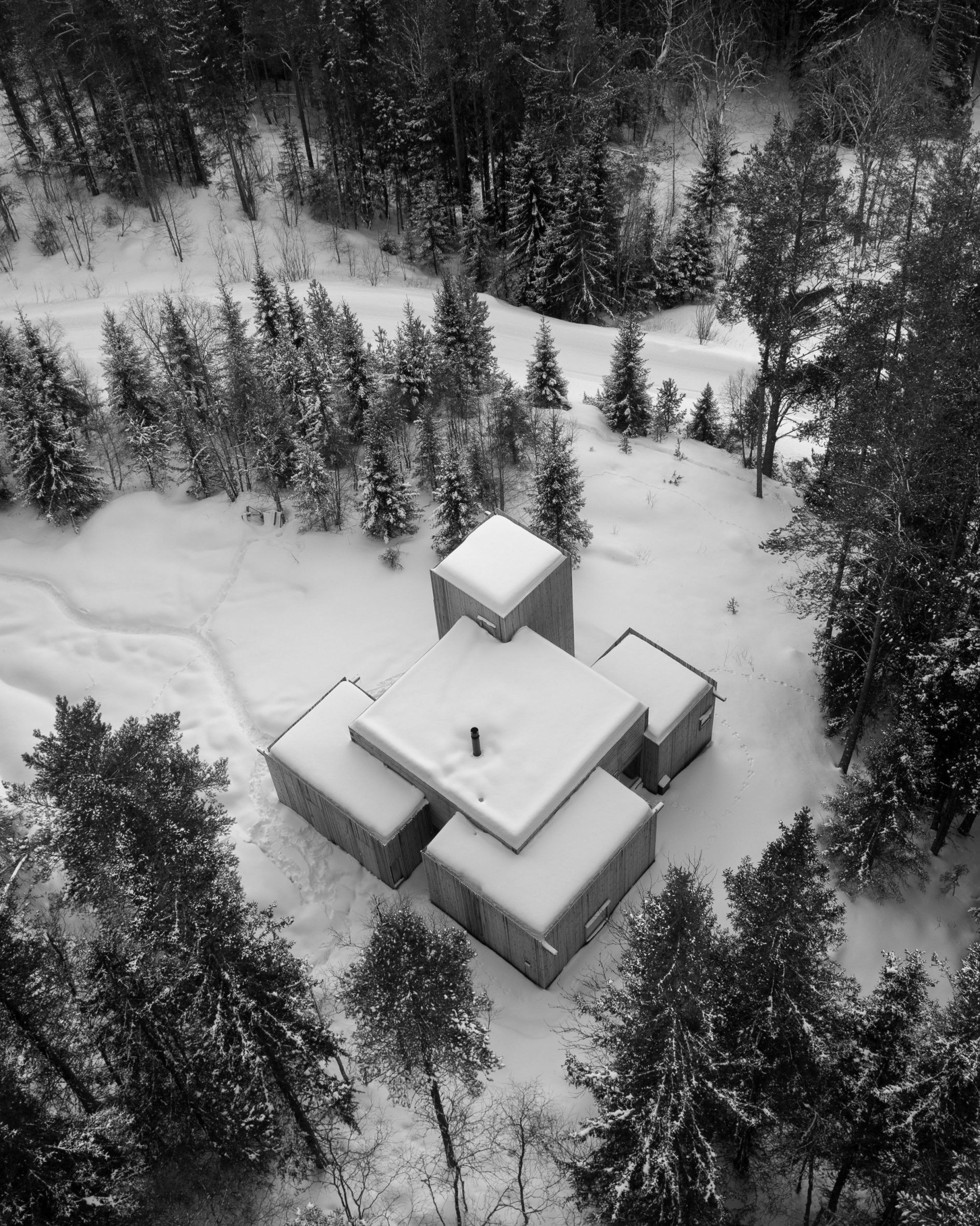 Home in a snowy Norwegian forest