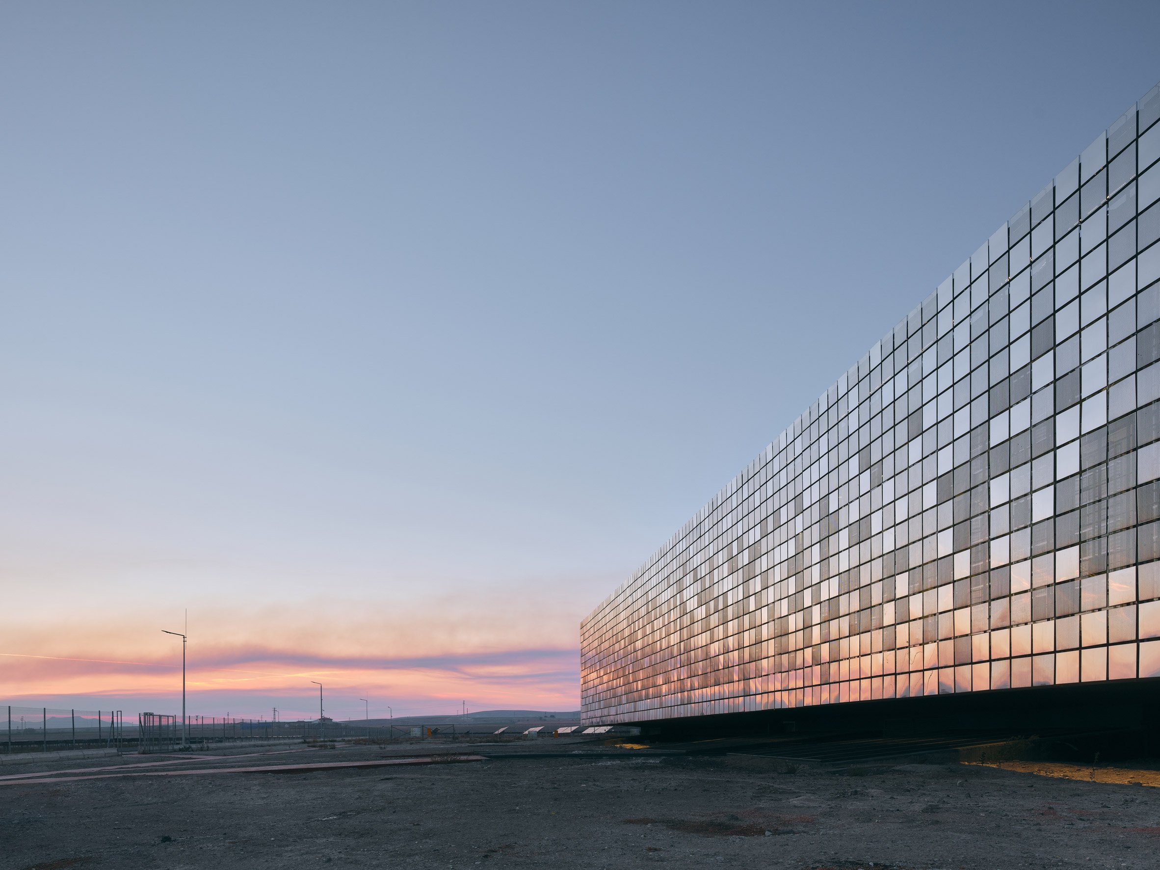 Close up of stainless steel panels on the facade of Central Control Building by Bilgin Architects