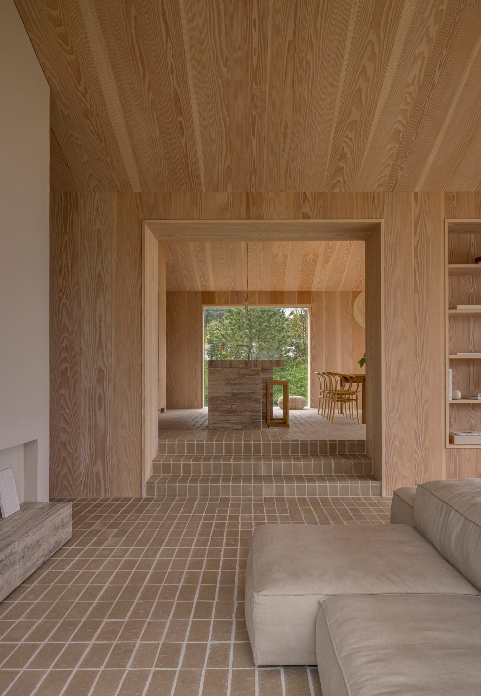 Brick flooring in Danish beach house