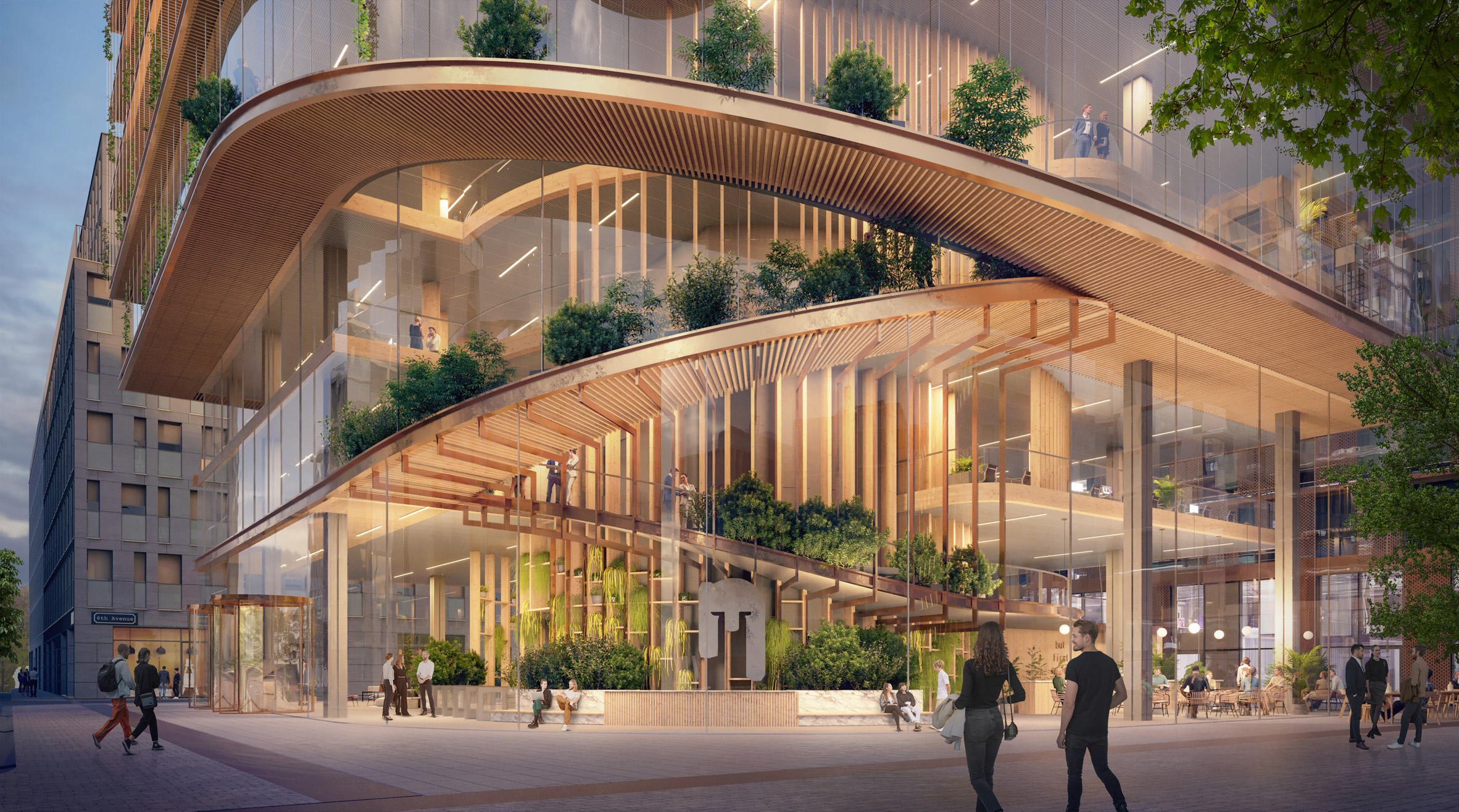 Render of curved facade at Luxembourg office by UNStudio and HYP Architects