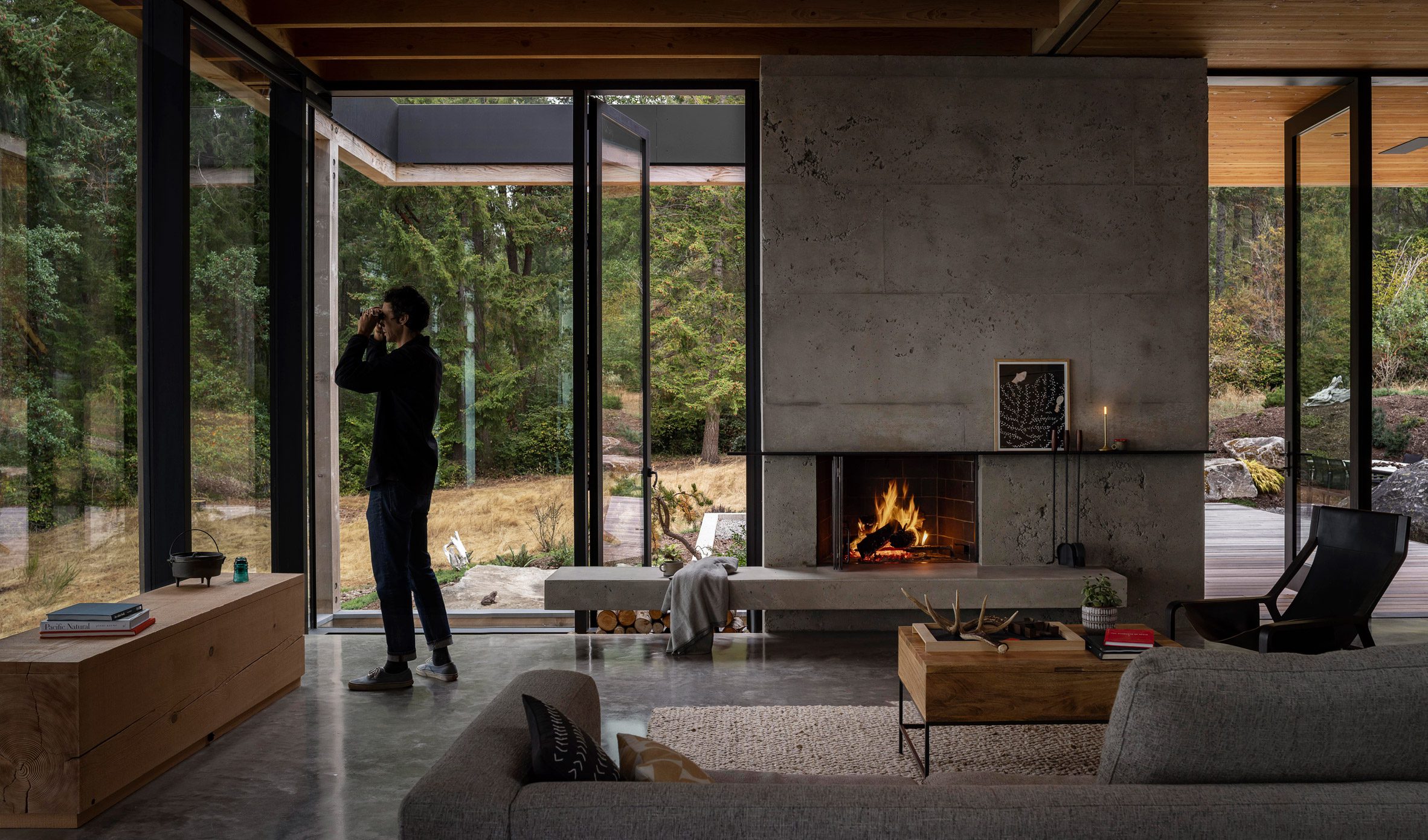 Living space with earthy materials