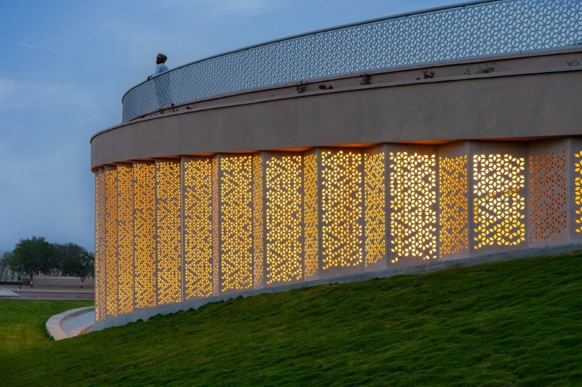 Dusk view of Nokha Village Community Centre by Sanjay Puri Architects in India