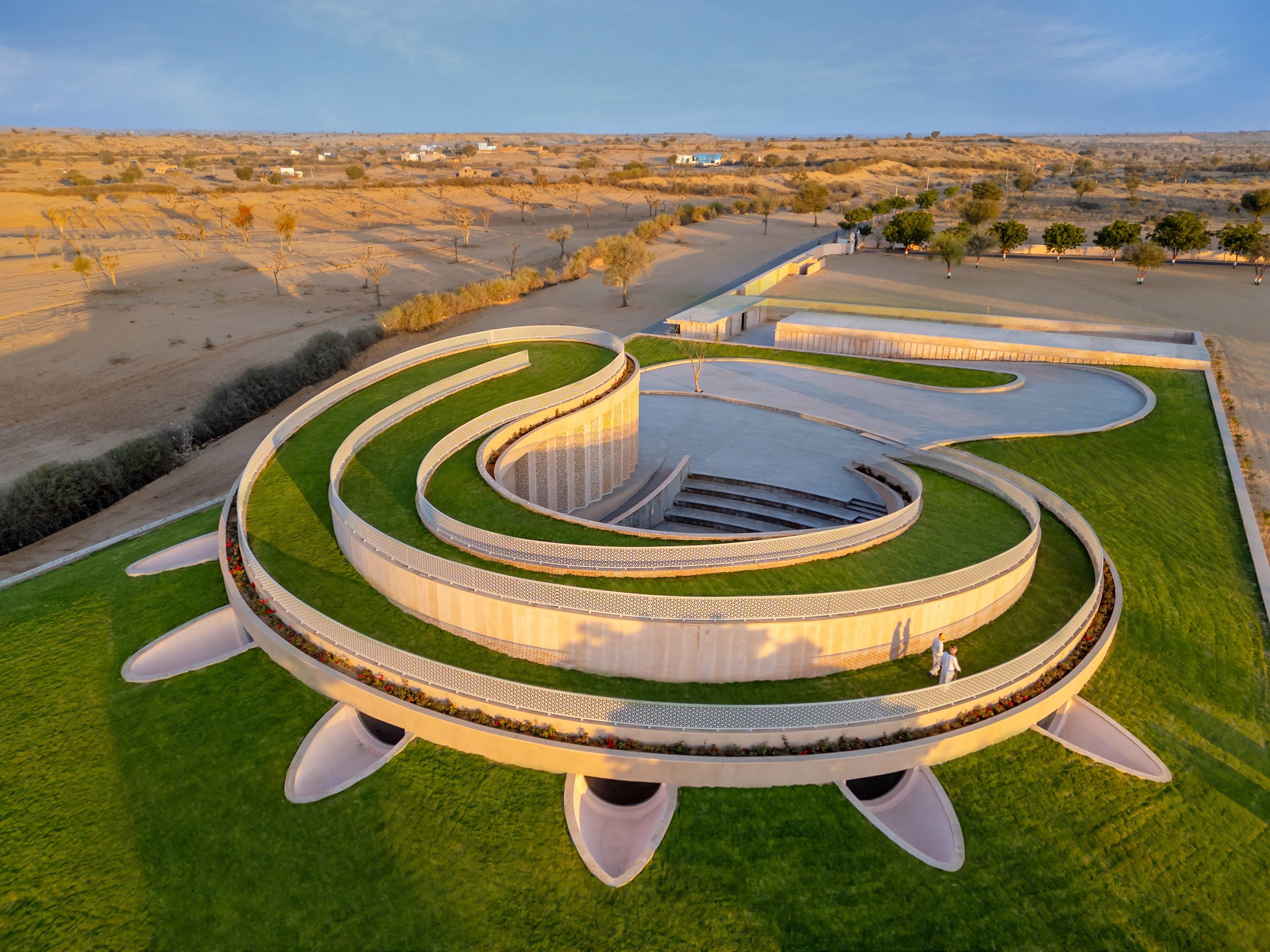Aerial view of Nokha Village Community Centre by Sanjay Puri Architects in India