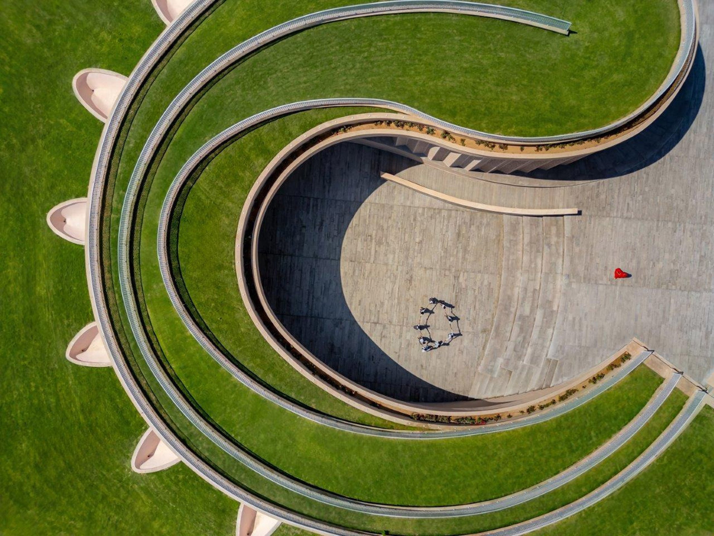 Aerial view of Nokha Village Community Centre by Sanjay Puri Architects in India