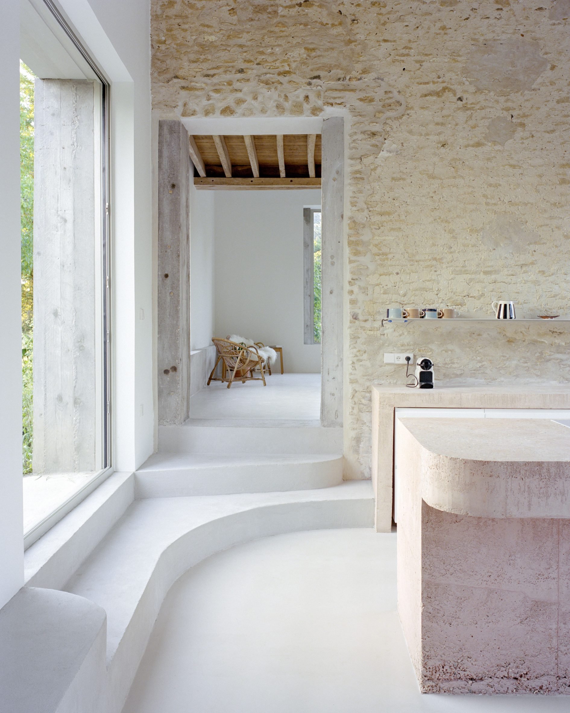 Adapted masonry interiors at Maison Hercourt in Normandy