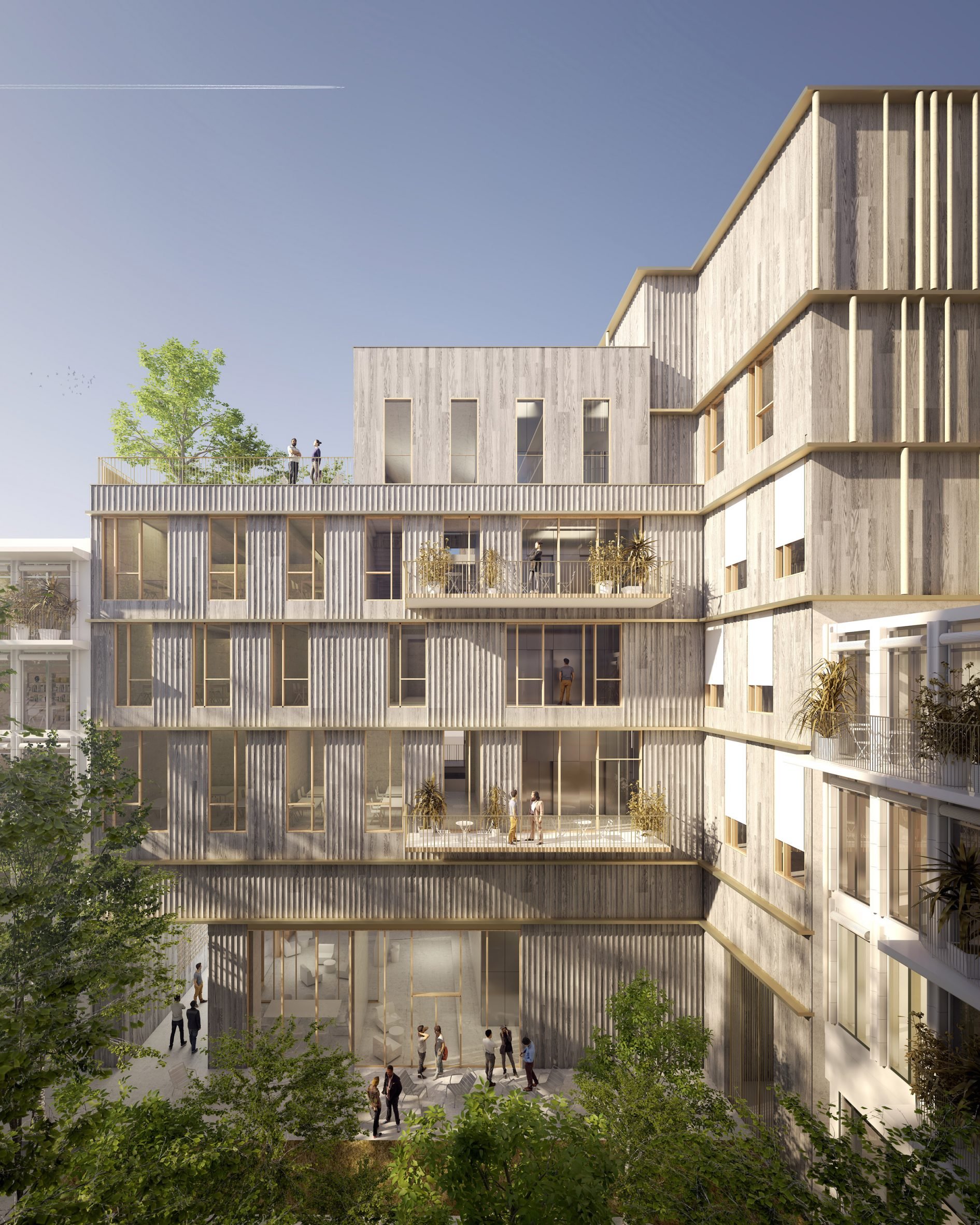 Academic campus with a stone facade by Studio Gang