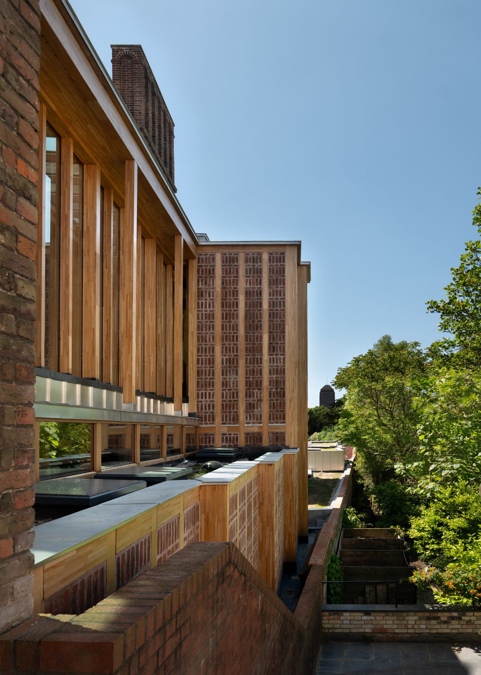 Facade view of new addition to Clare College Old Court in Cambridge