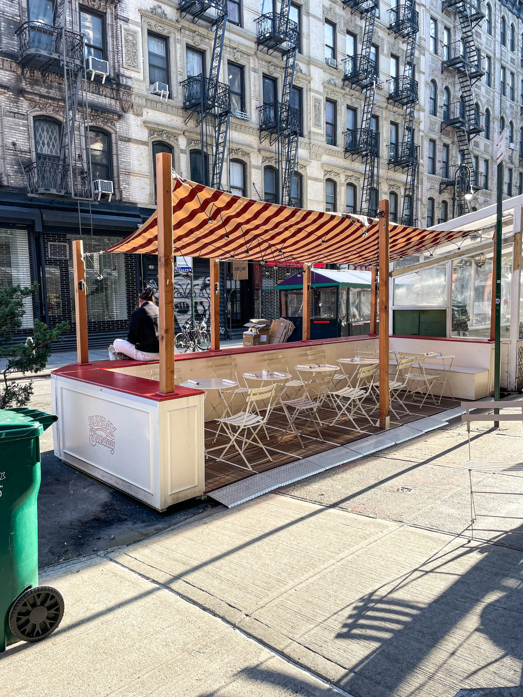 Stripped canopy on outdoor pavilion