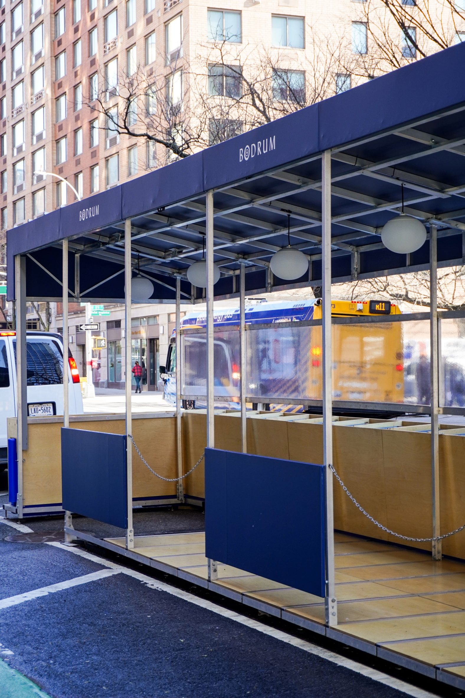 Blue and wood pavilion in New York