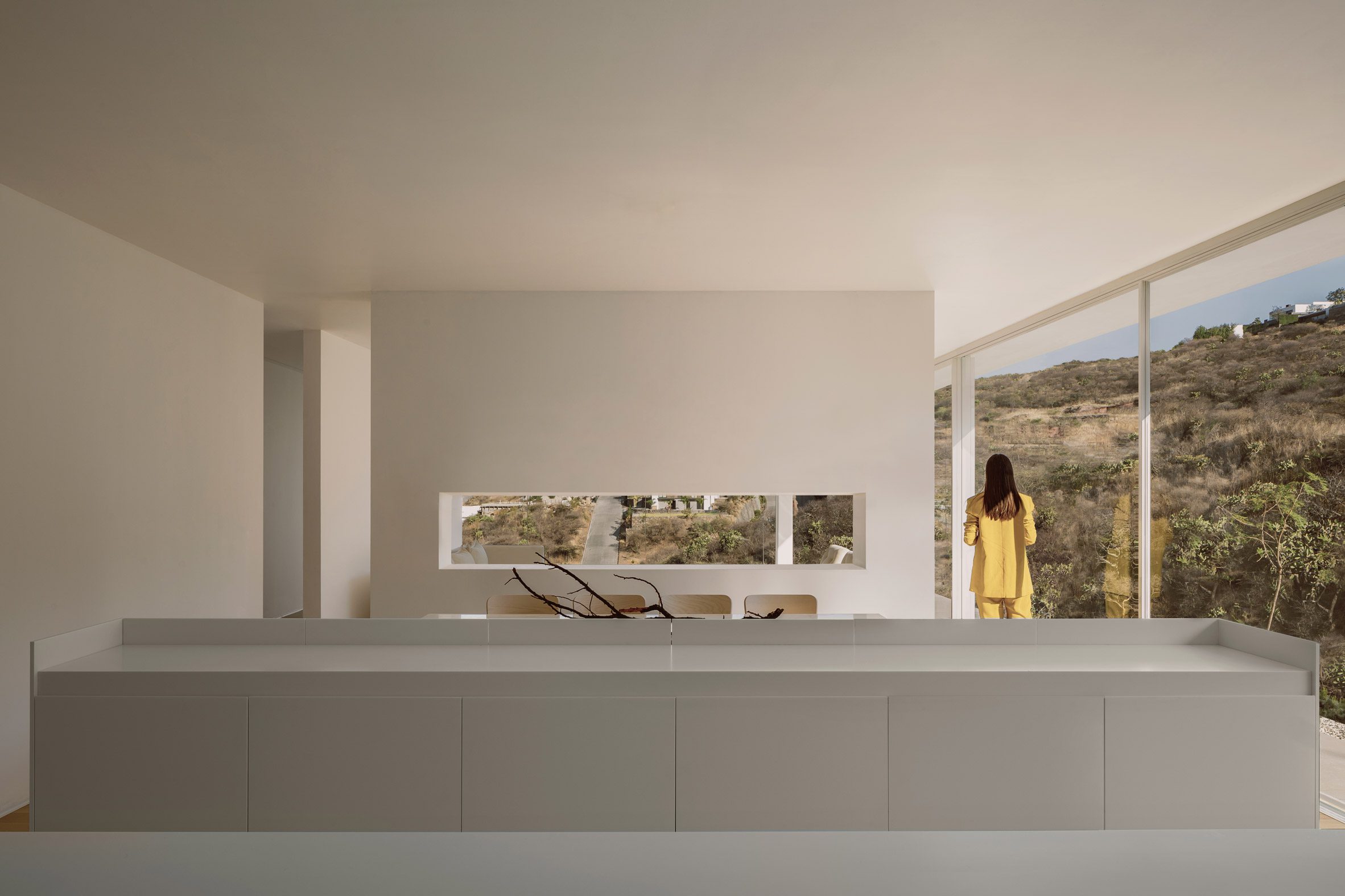 Kitchen with long counter-top