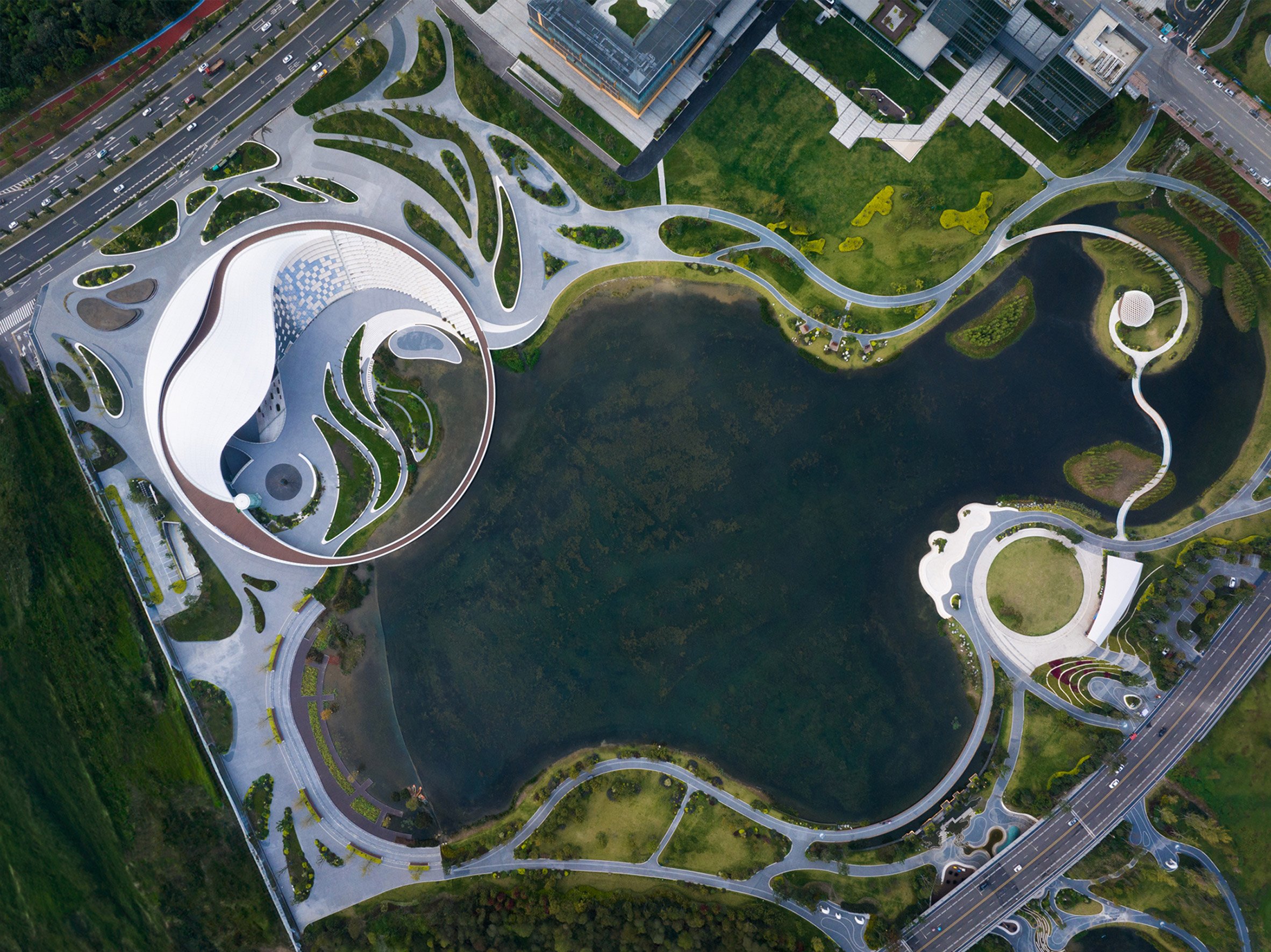 Aerial view of Tianfu Museum of Traditional Chinese Medicine in China