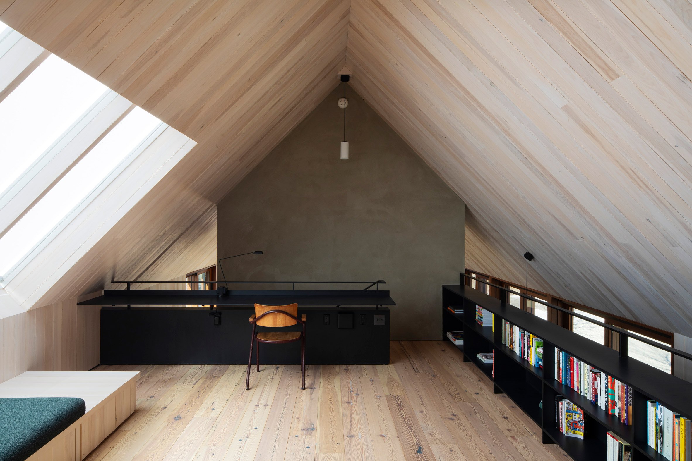 Gabled form with slatted timber ceiling
