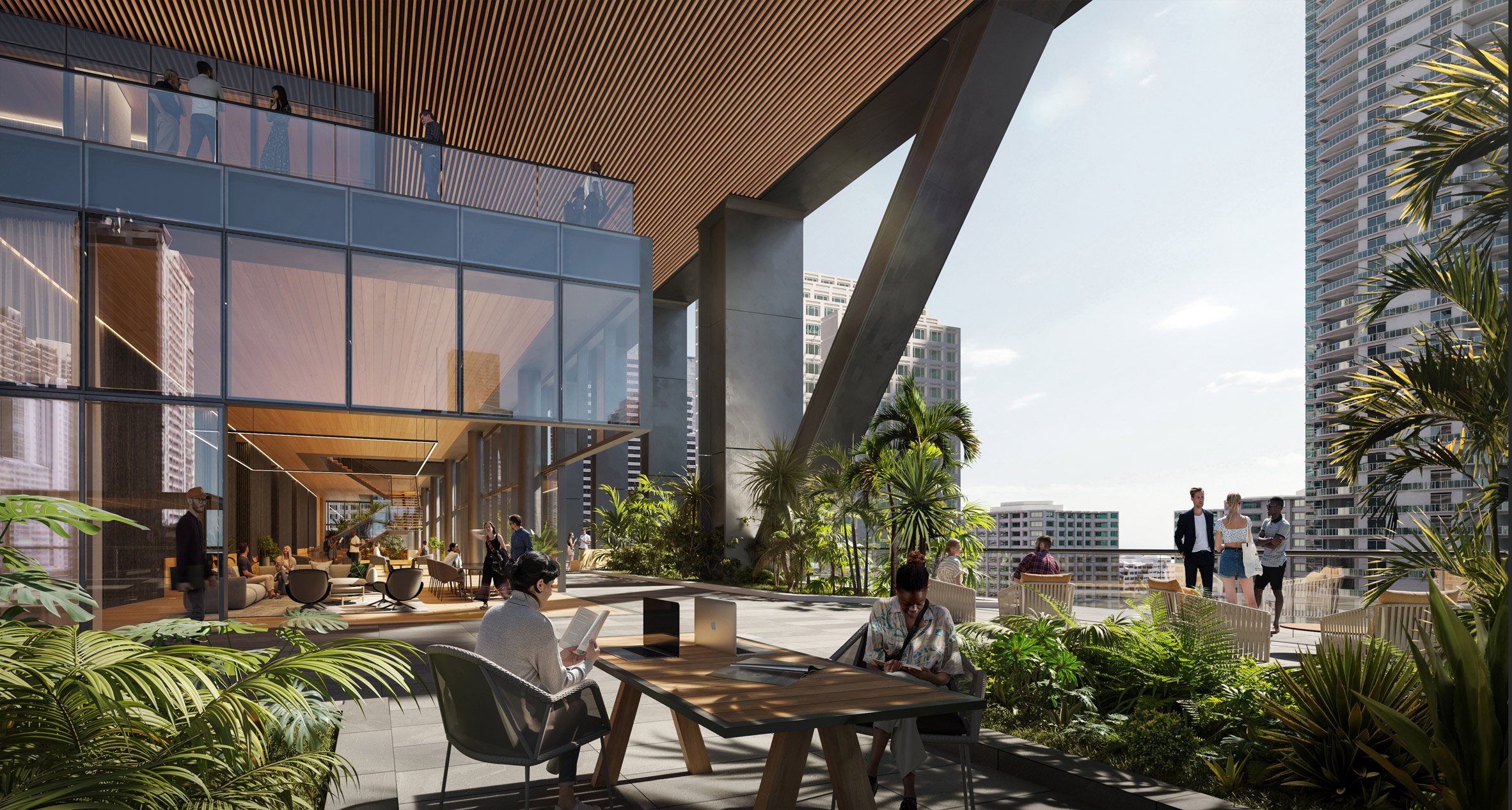 An open patio on a skyscraper