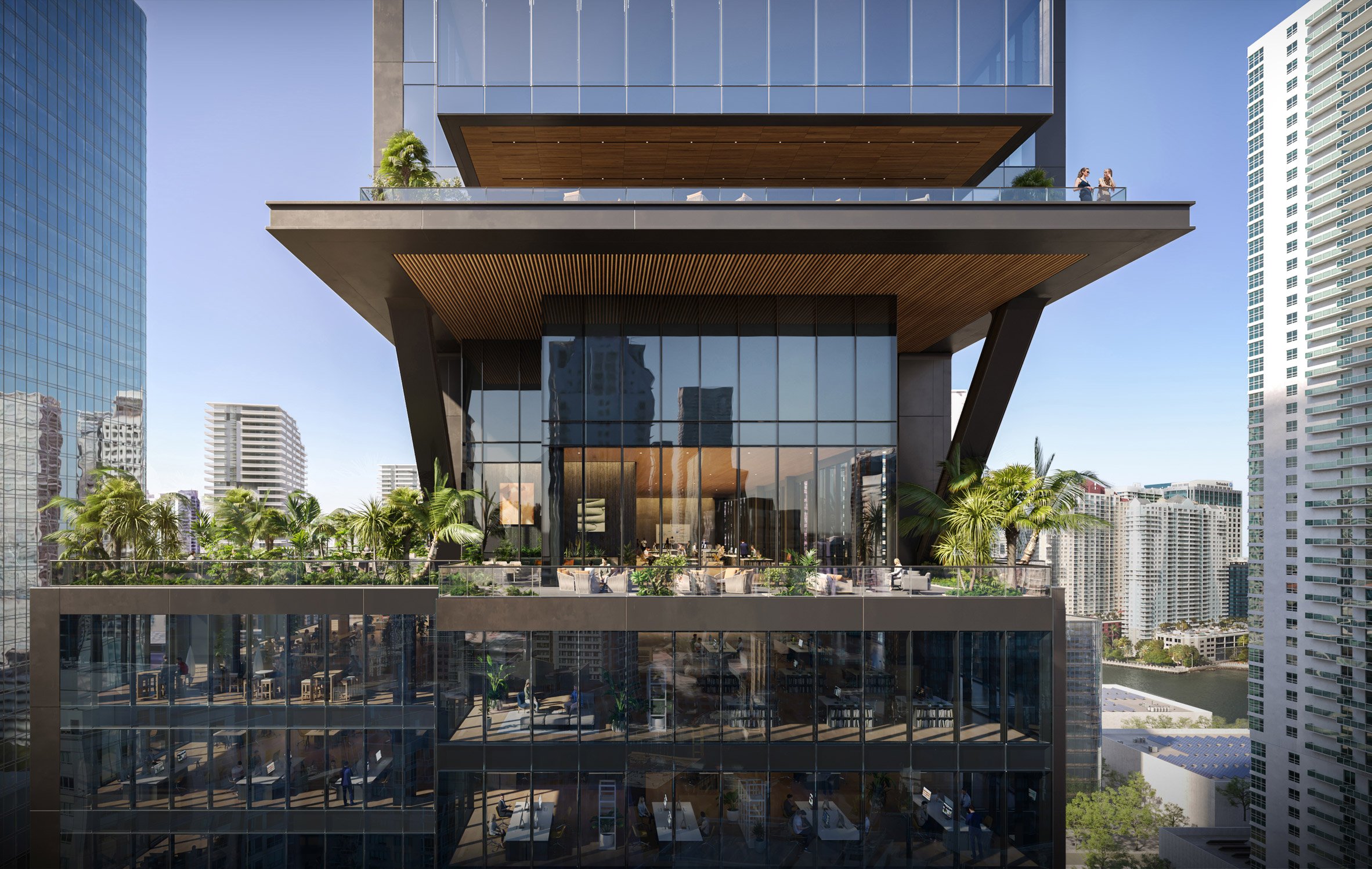 A skyscraper with terrace