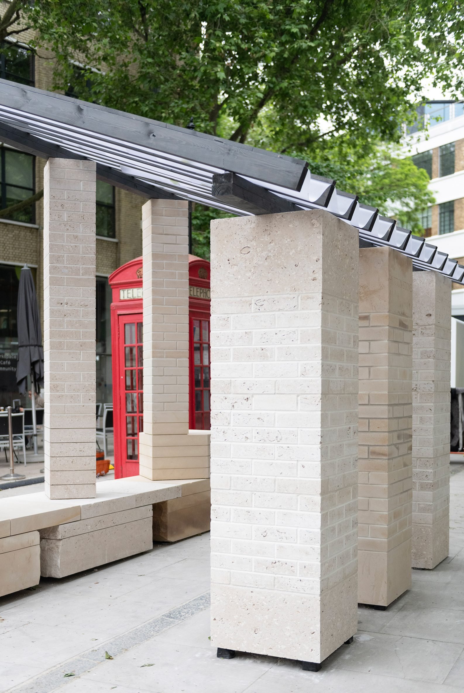 Row of columns made from stone bricks