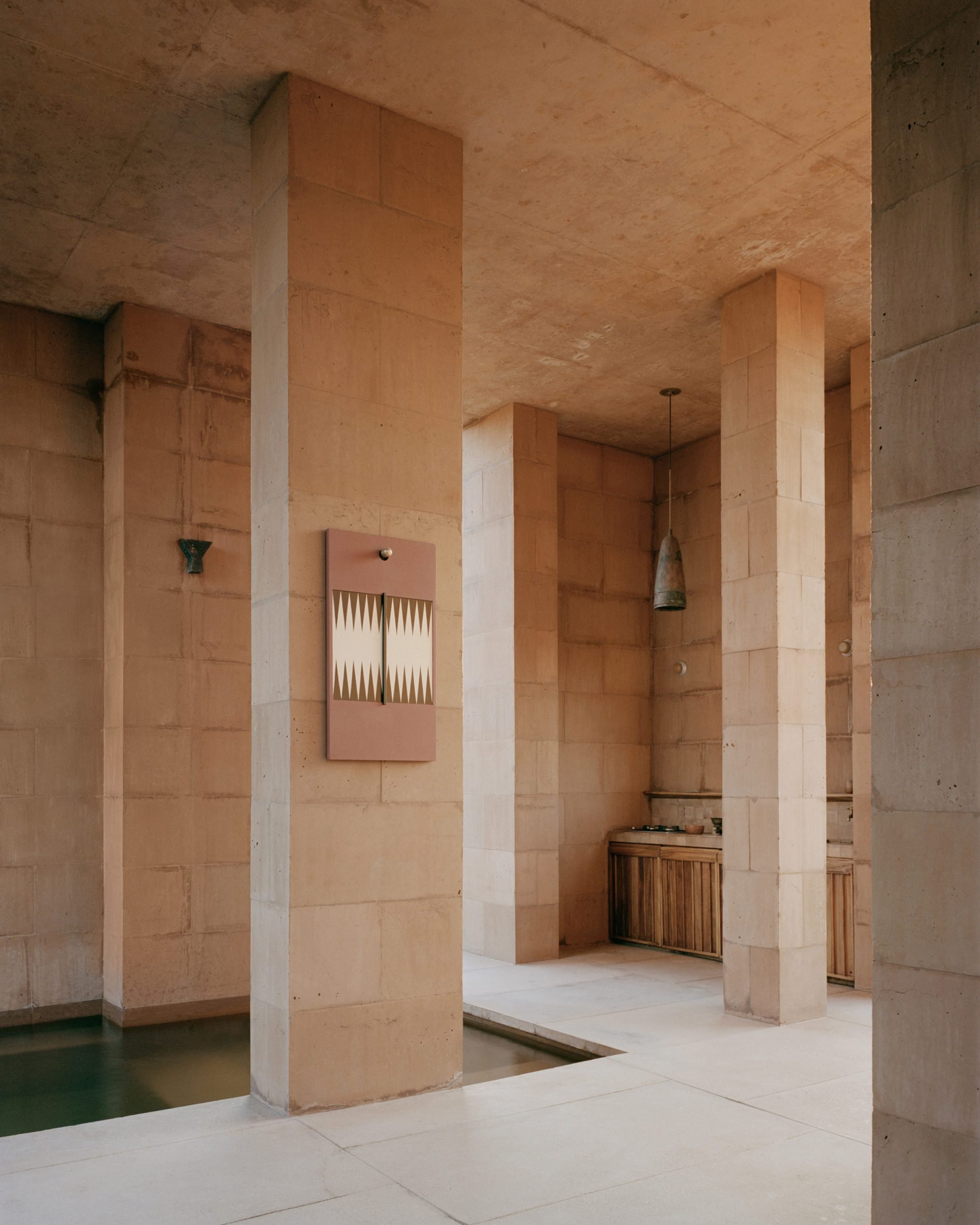 Pillars in red concrete brick home