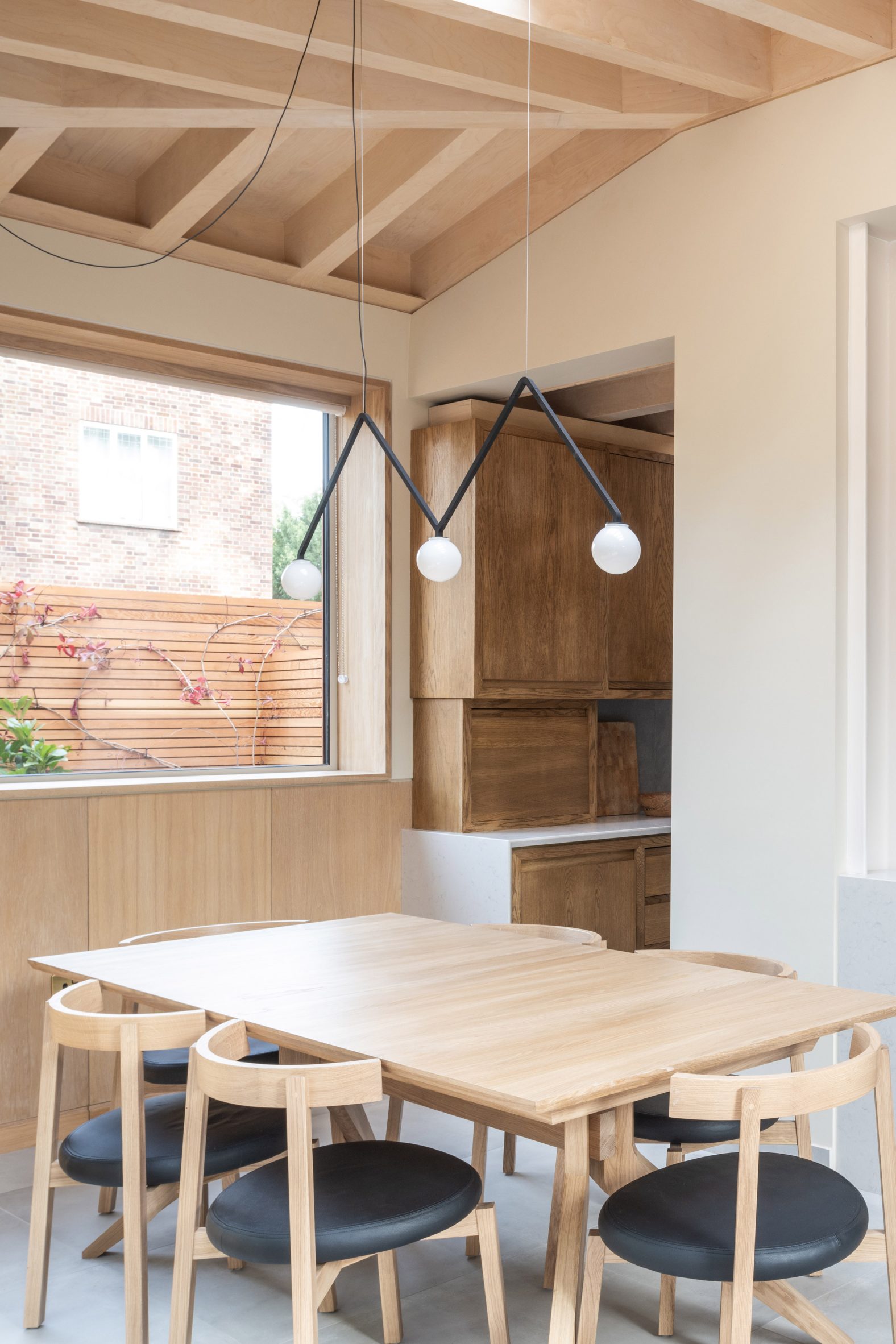 Wood-lined interior of Cast Corbel House by Grafted