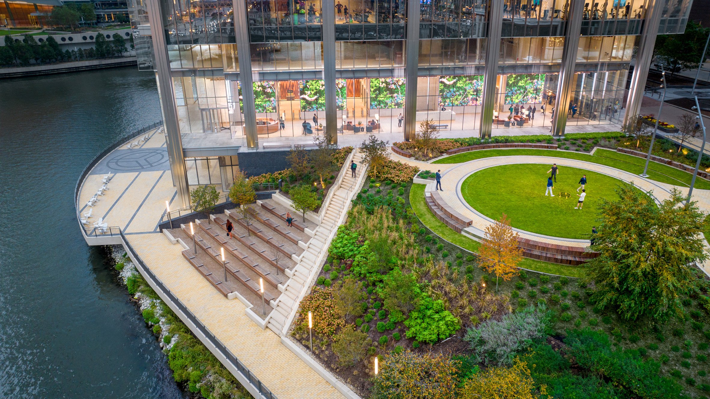 A park along the Chicago riverfront